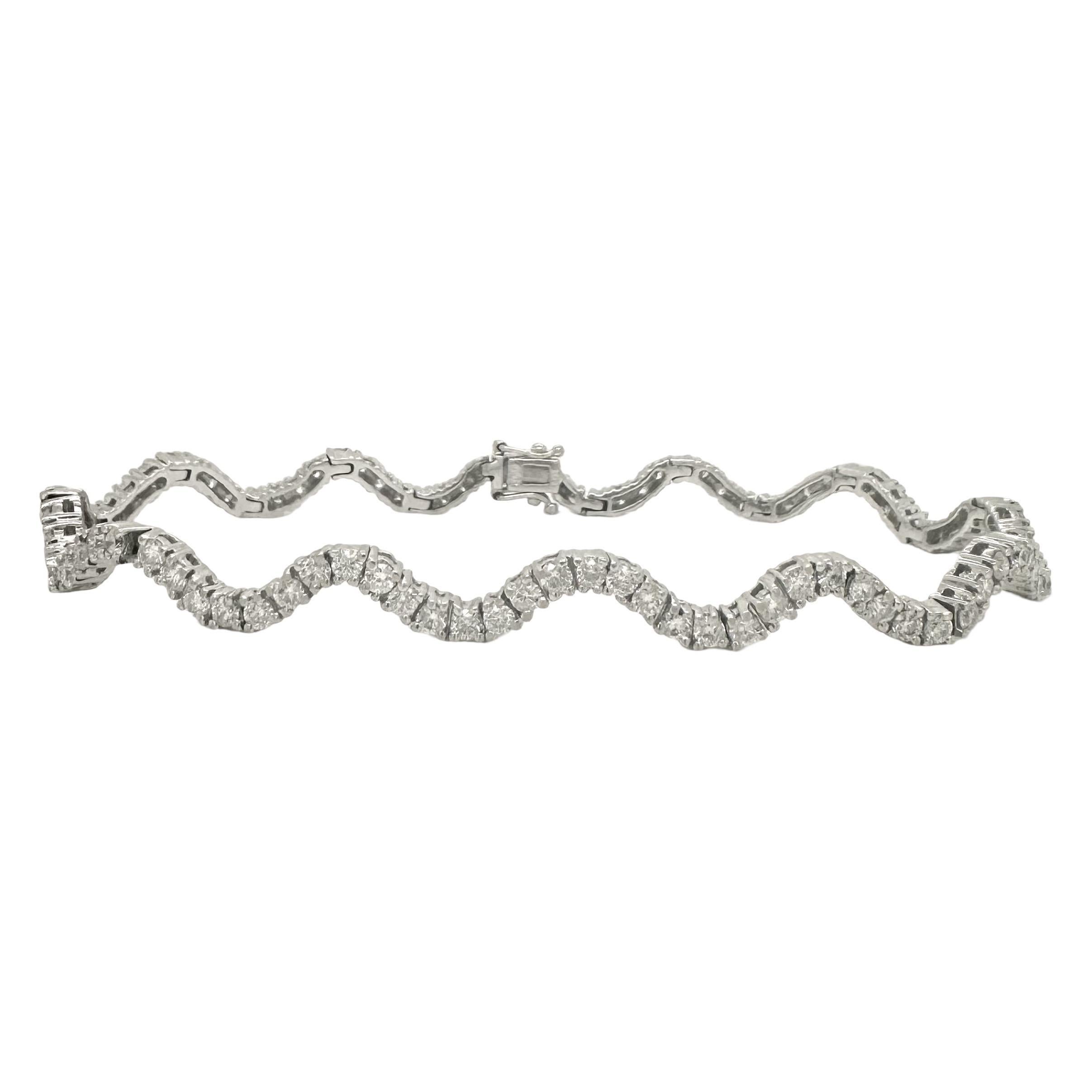 Pulsera de Tenis Onda de Diamantes en Oro Blanco Corte redondo en venta
