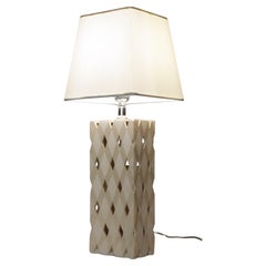 Glazed Ceramic Diamond Weave Lamp with Whiplash glaze by James Hicks