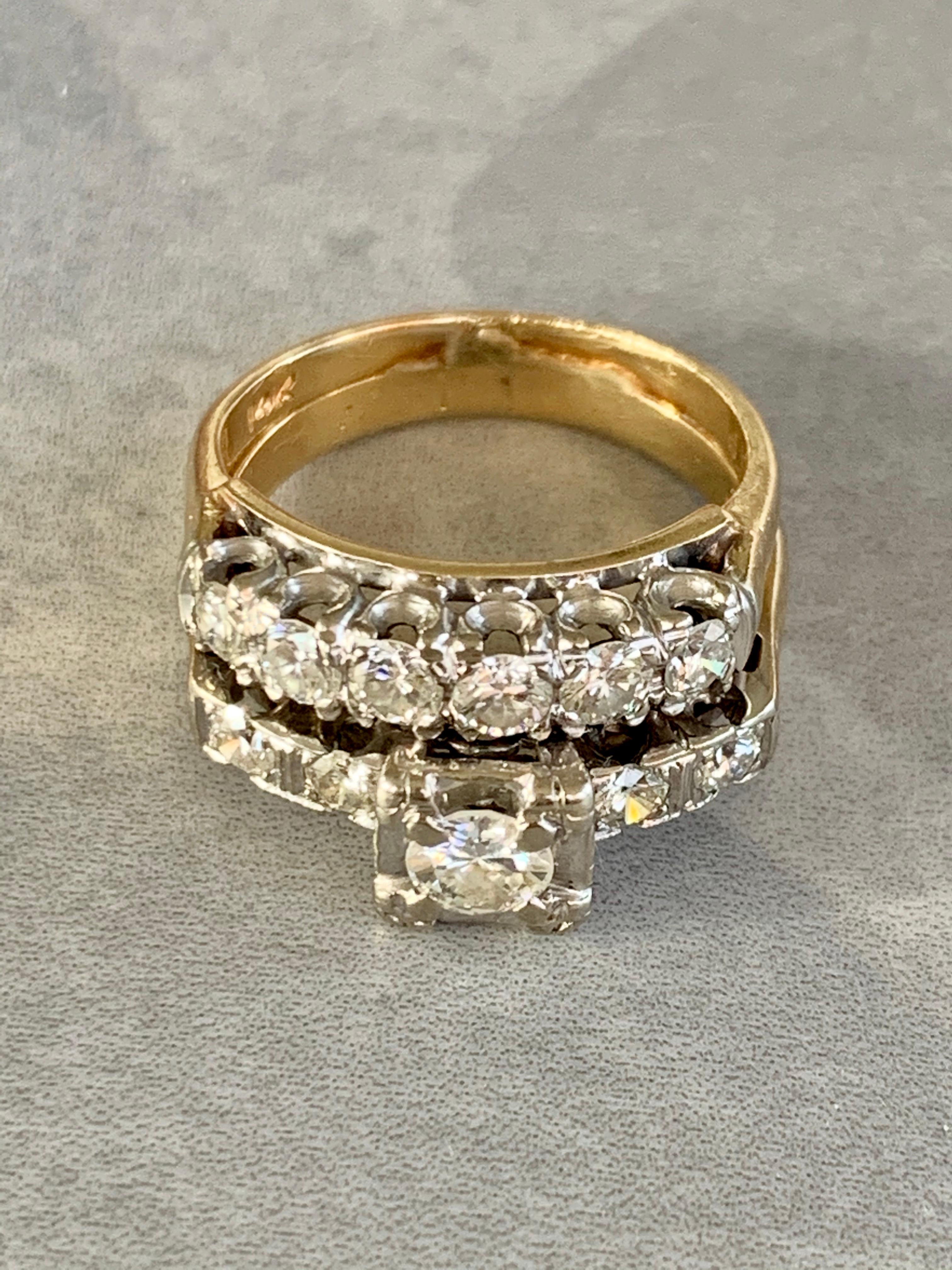 Round Cut Diamond Wedding and Engagement 14 Karat Yellow Gold Bridal Set
