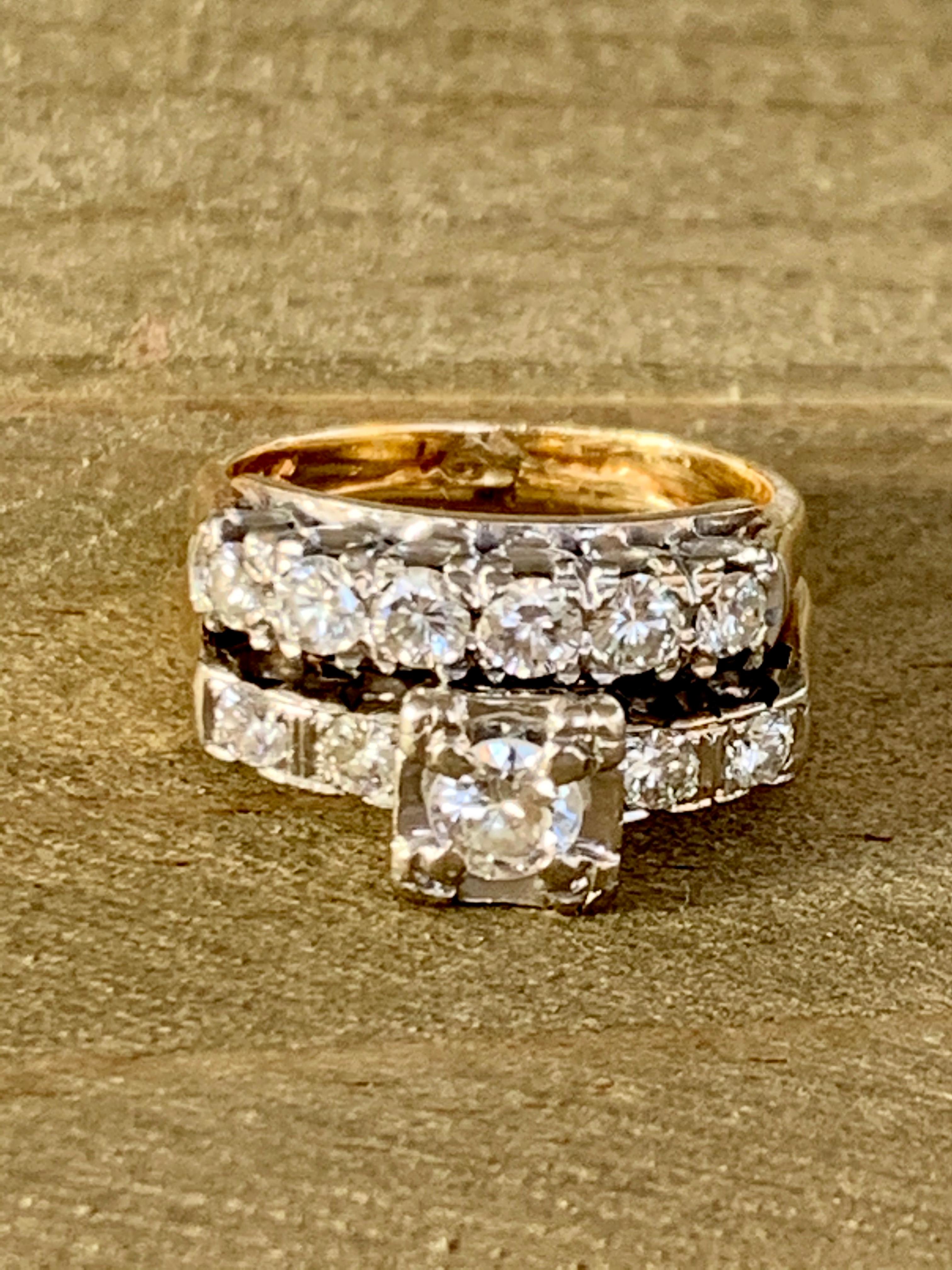 Women's or Men's Diamond Wedding and Engagement 14 Karat Yellow Gold Bridal Set