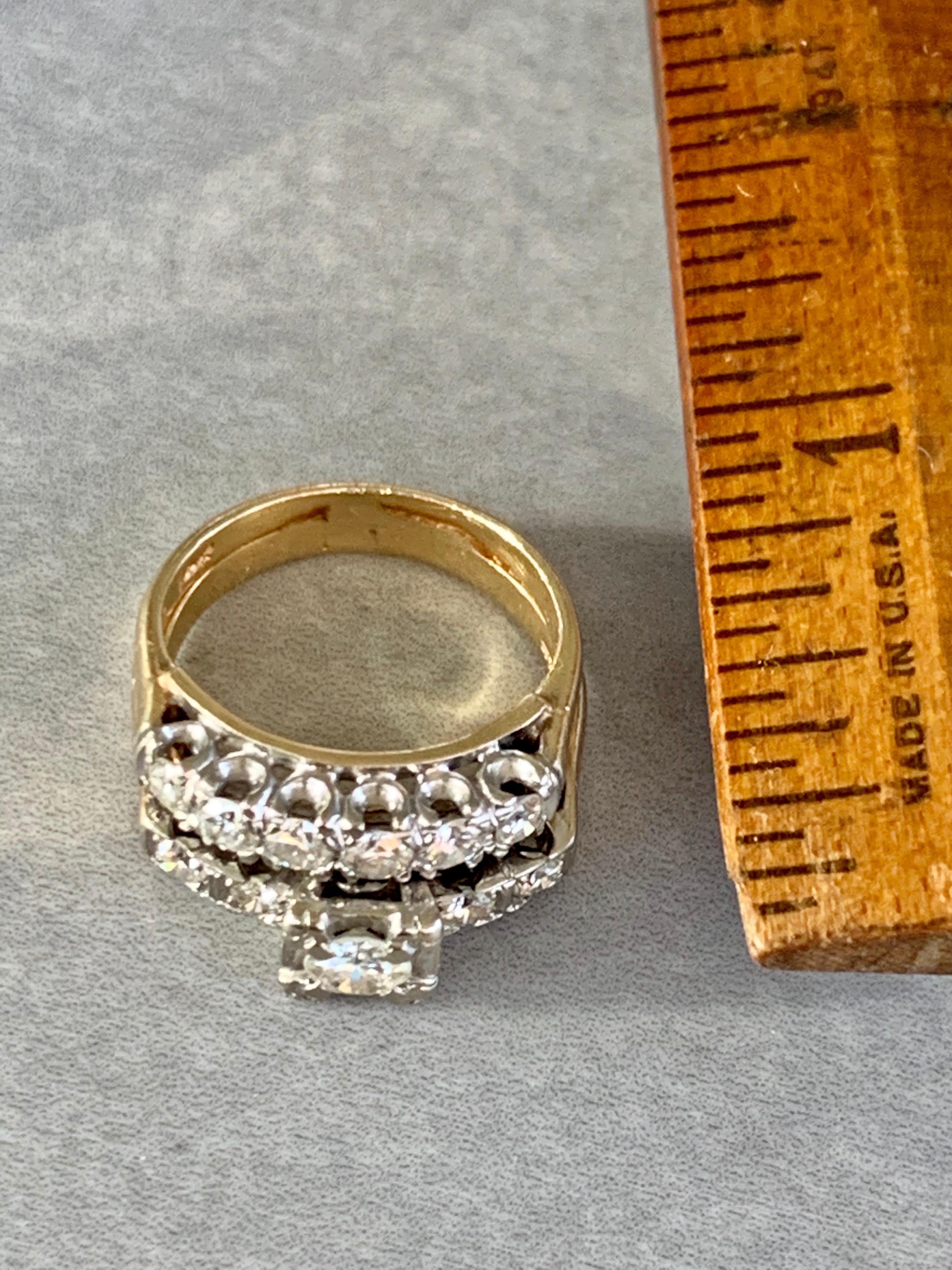 Diamond Wedding and Engagement 14 Karat Yellow Gold Bridal Set 2