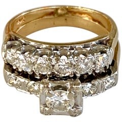 Vintage Diamond Wedding and Engagement 14 Karat Yellow Gold Bridal Set