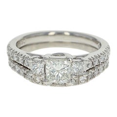 Diamond Wedding and Ring Set 950 Platinum Princess 3-Stone 1.39 Carat GIA