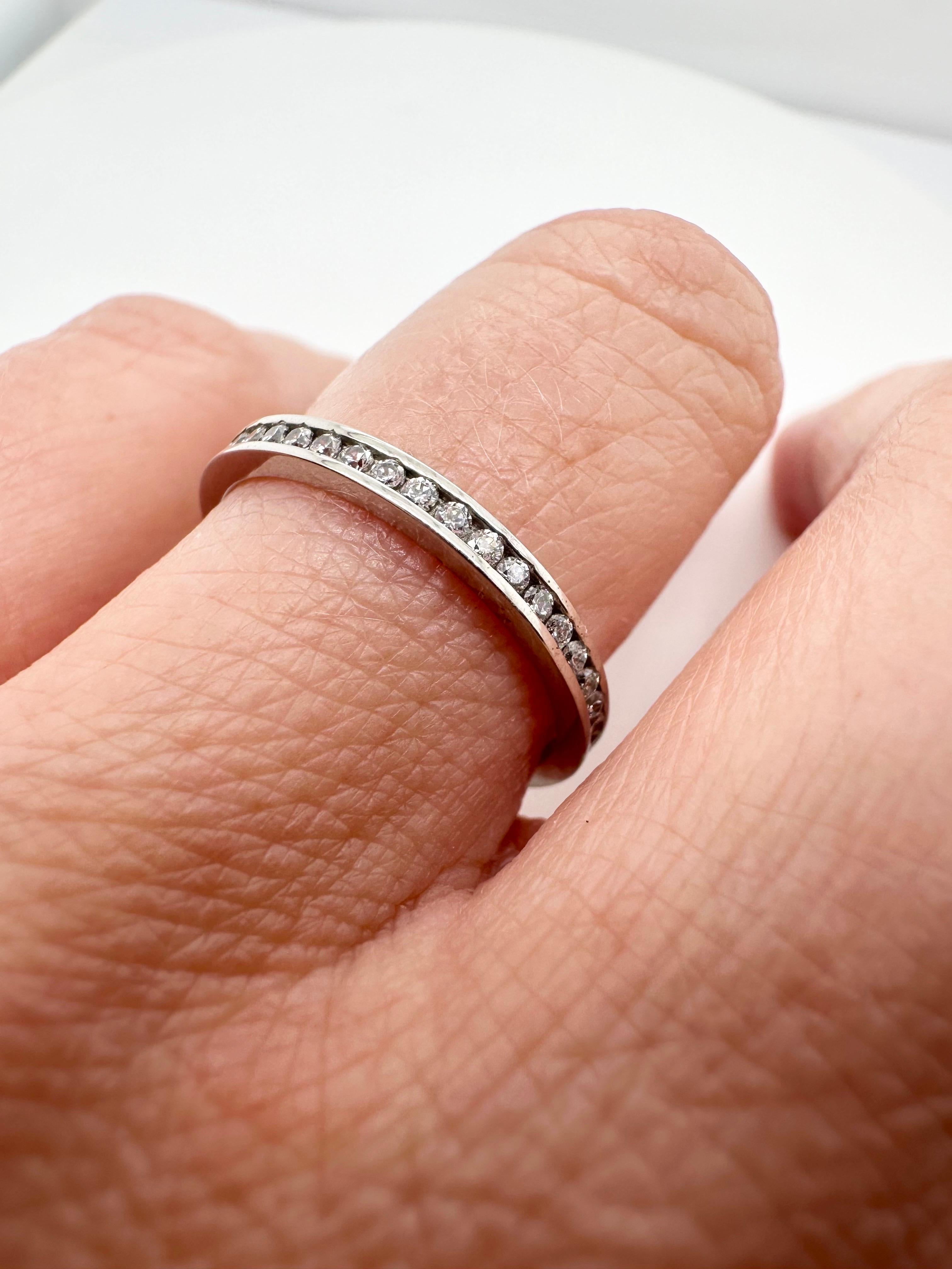 Diamond wedding band 10KT white gold marriage ring stacking ring size 7.5 In New Condition For Sale In Boca Raton, FL