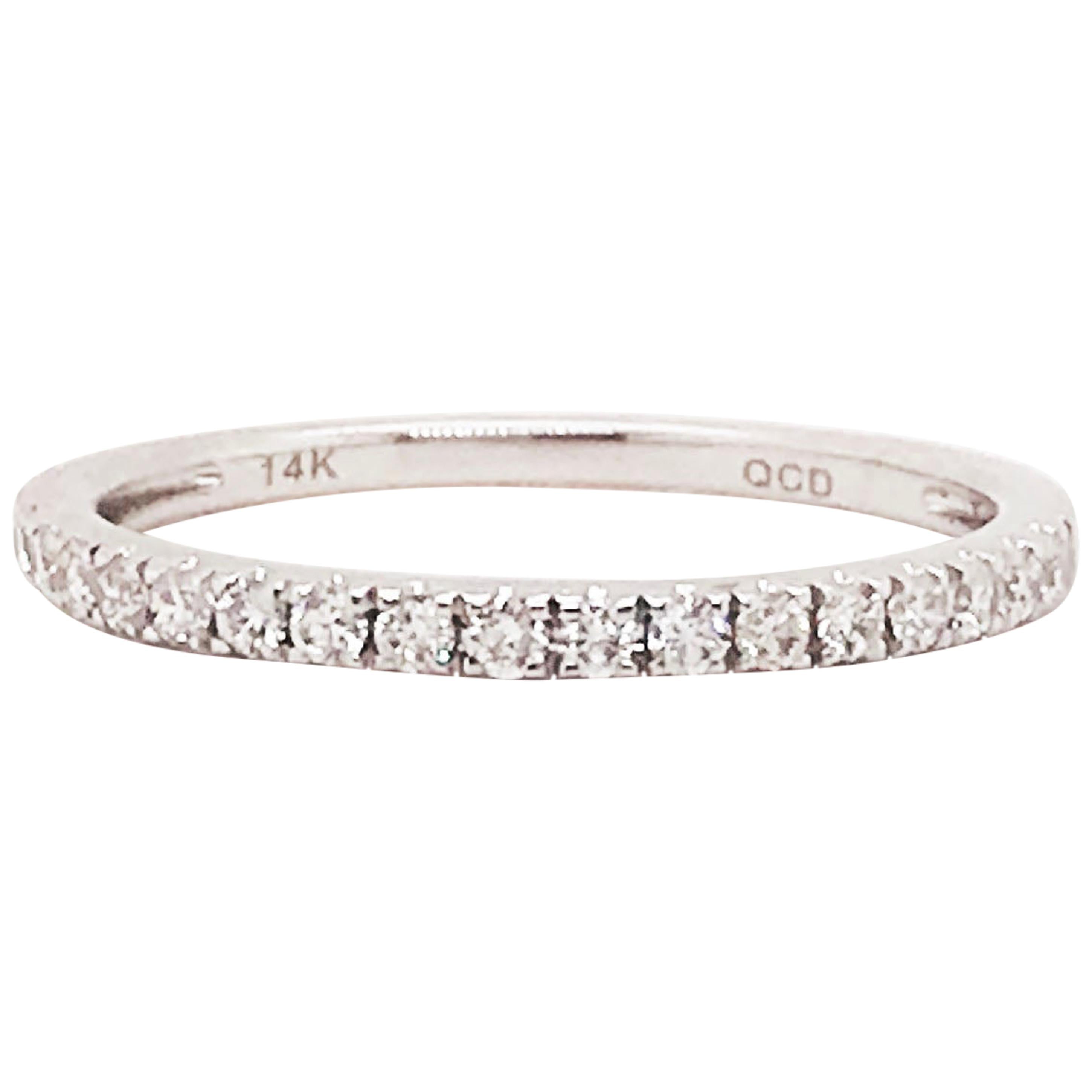 Diamant-Hochzeitsring, 14 Karat Weißgold Diamant 1/2 Halbring, stapelbarer Ring
