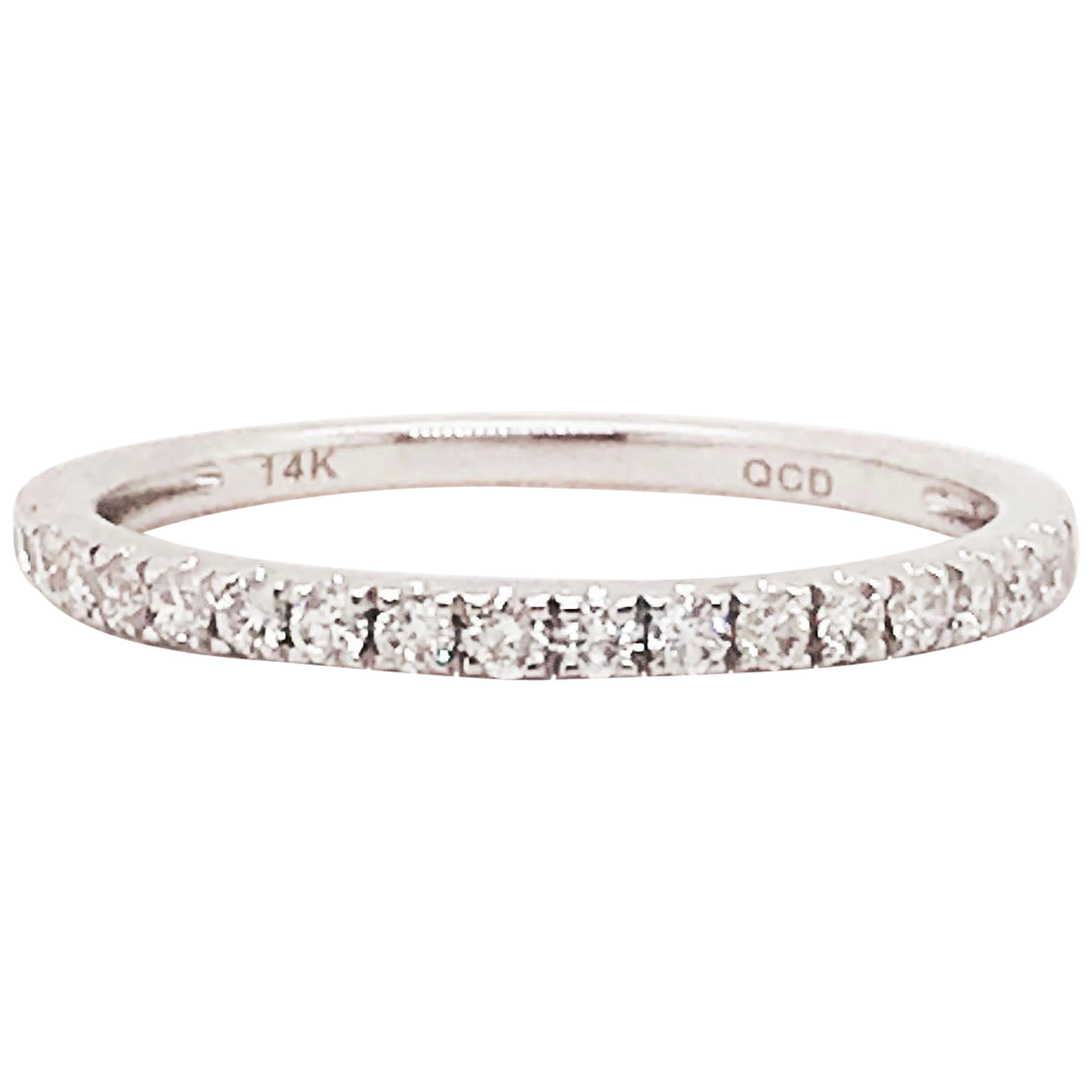 Diamond Wedding Band, 14 Karat White Gold Diamond 1/2 Half Band, Stackable Ring For Sale