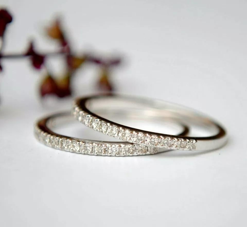 Round Cut Diamond Wedding Band 14k Solid Gold Straight Stack Ring For Sale