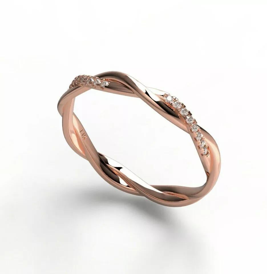 Fede nuziale con diamante in oro massiccio 14K Anello a fascia ritorta per donne A. Valentin. in vendita 6