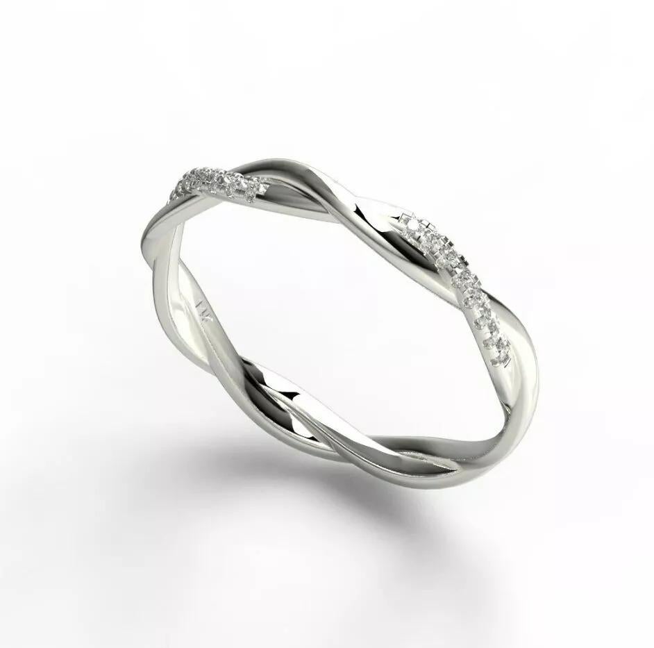 da uomo o donna Fede nuziale con diamante in oro massiccio 14K Anello a fascia ritorta per donne A. Valentin. in vendita