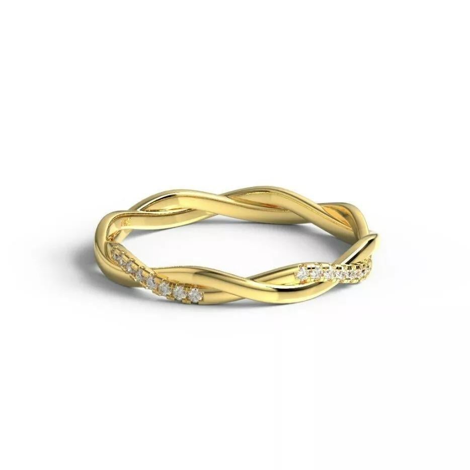 Fede nuziale con diamante in oro massiccio 14K Anello a fascia ritorta per donne A. Valentin. in vendita 1