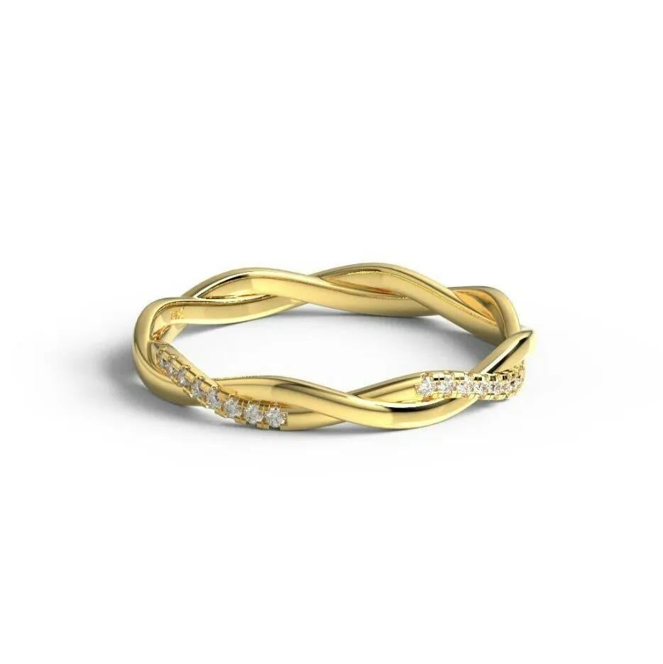 Fede nuziale con diamante in oro massiccio 14K Anello a fascia ritorta per donne A. Valentin. in vendita 2