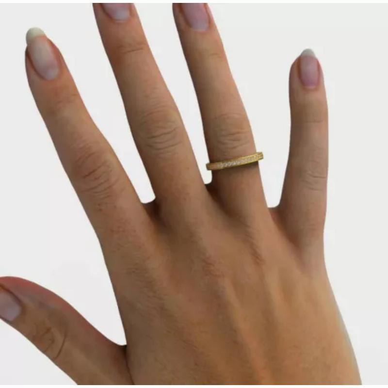 Round Cut Diamond Wedding Band 14k Solid Yellow Gold Stacking Ring For Sale