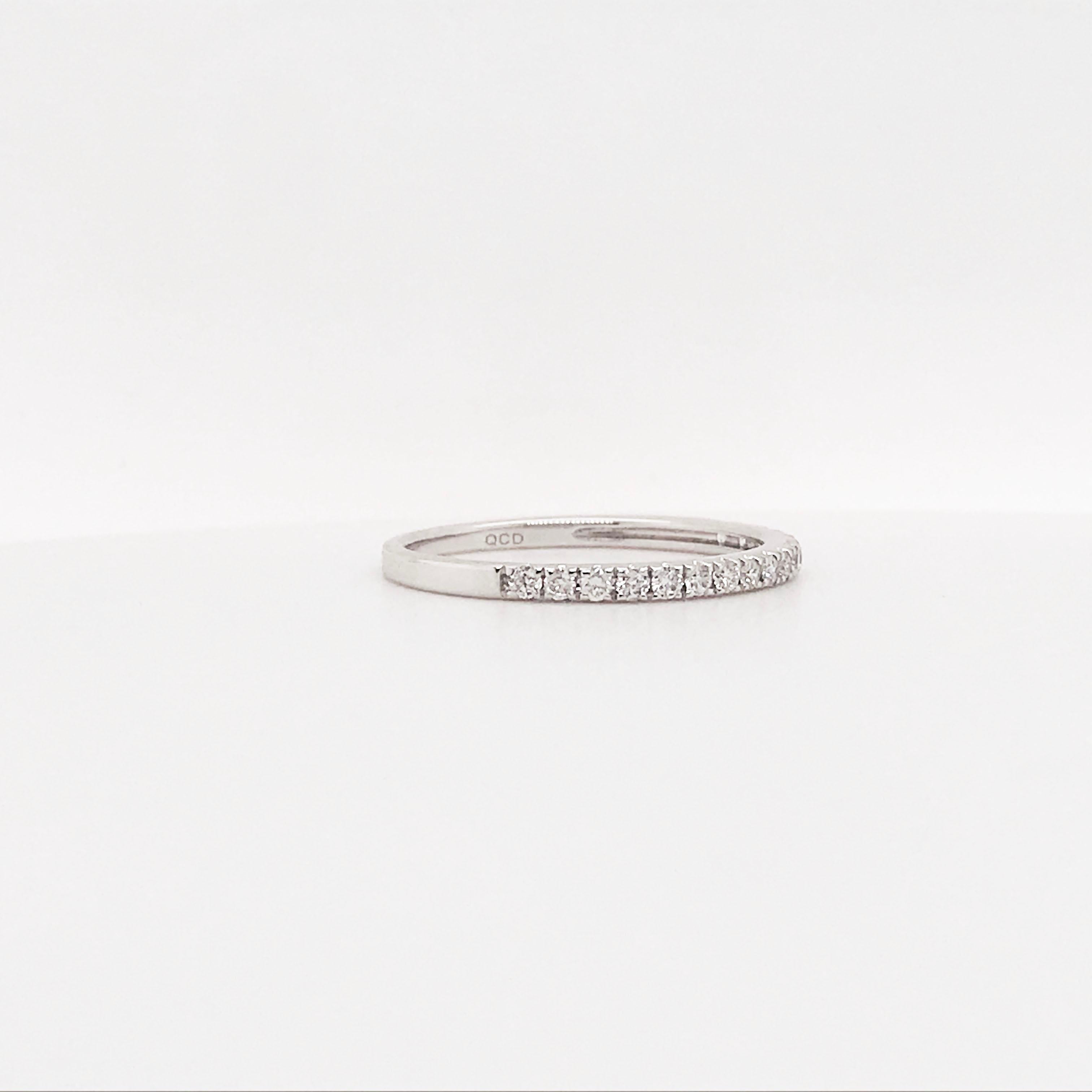 Modern Diamond Wedding Band, 14 Karat White Gold Diamond 1/2 Half Band, Stackable Ring For Sale