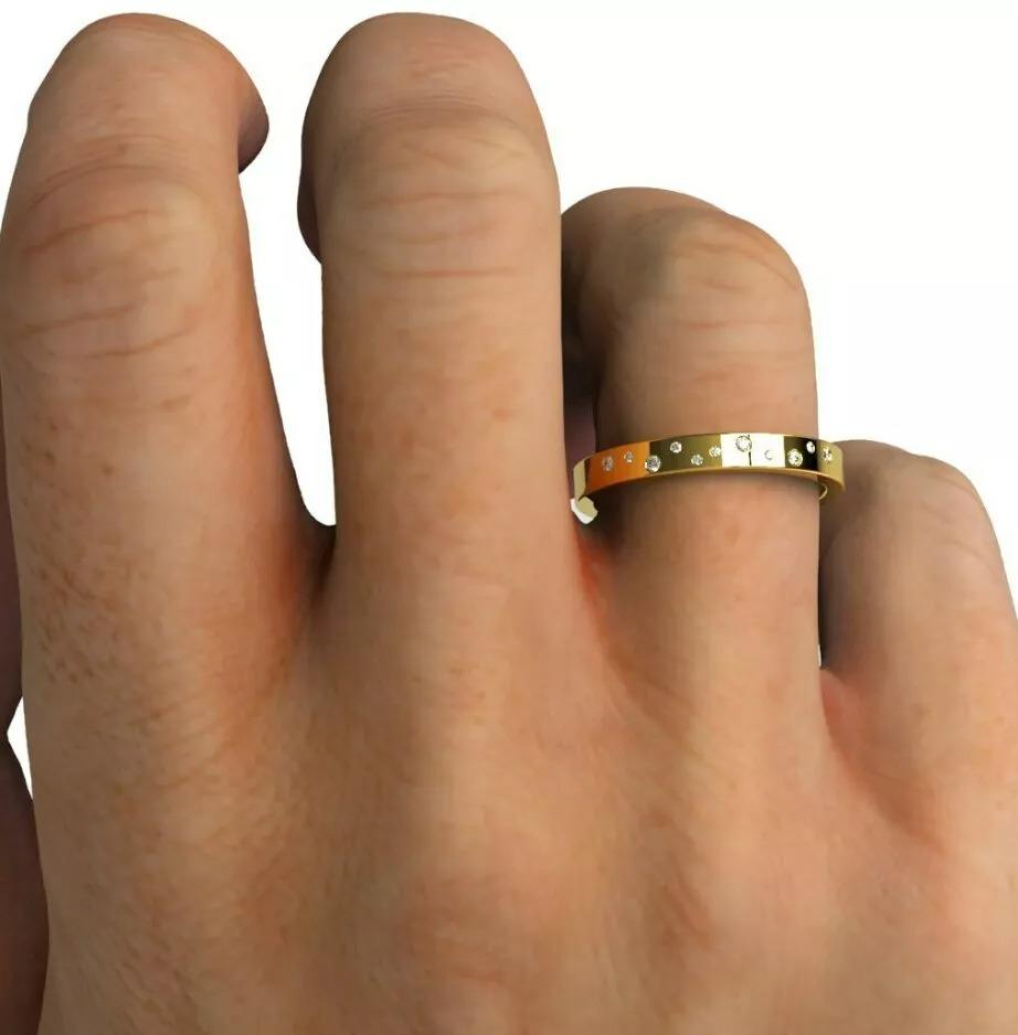 Taglio rotondo Fede nuziale con diamante Anello impilabile con diamante in oro giallo 14K in vendita