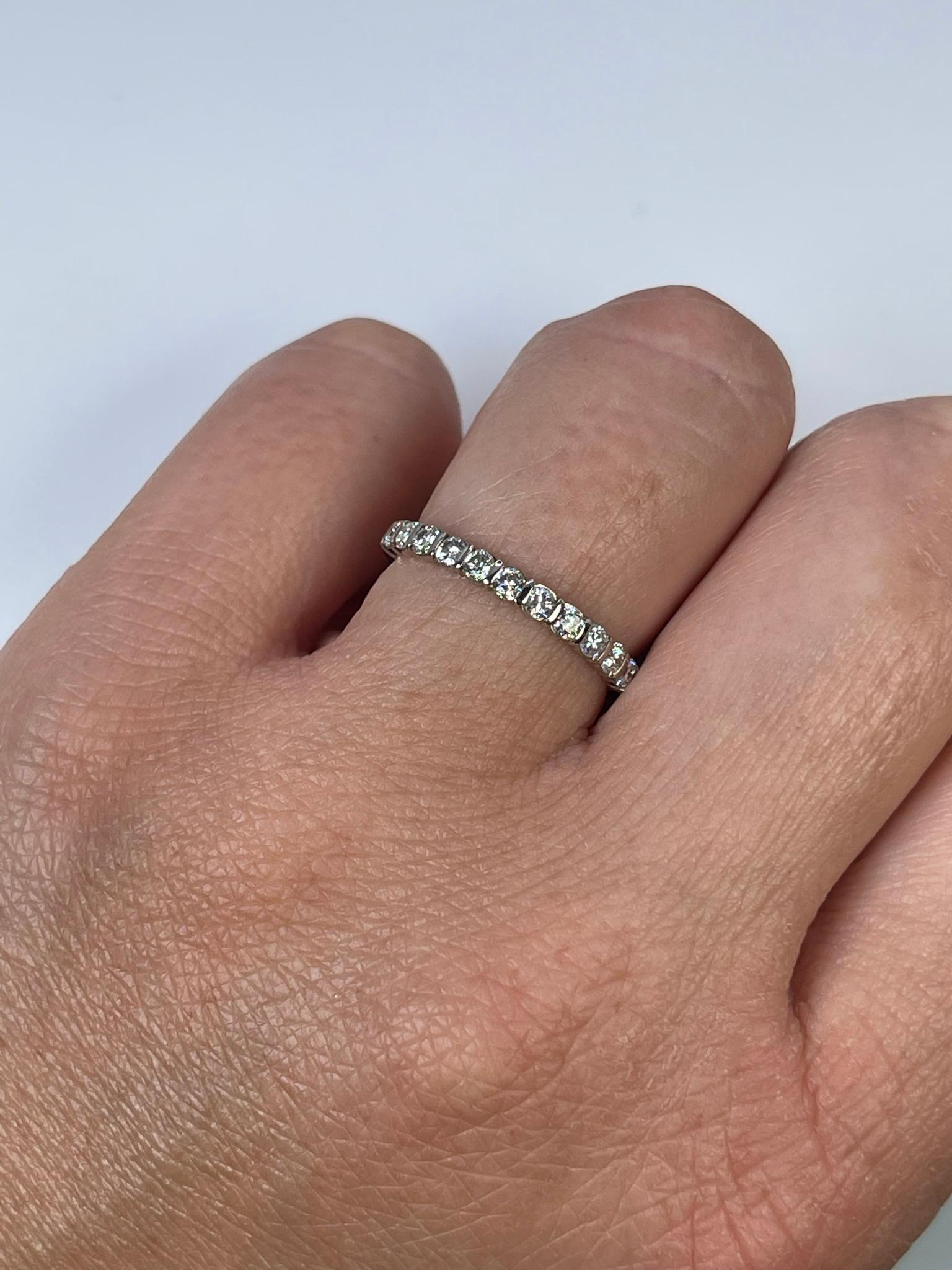Modernist Diamond Wedding Band 14kt White Gold 0.44ct Simple Hald Way Diamond Ring For Sale