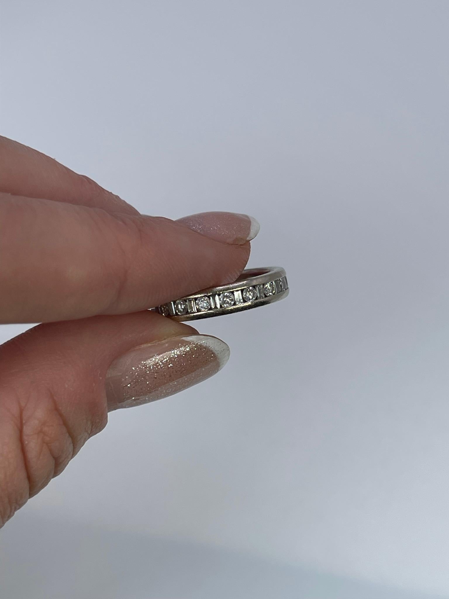 Modernist Diamond Wedding Band 14KT White Gold 0.46ct Simple Half Way Diamond Ring For Sale