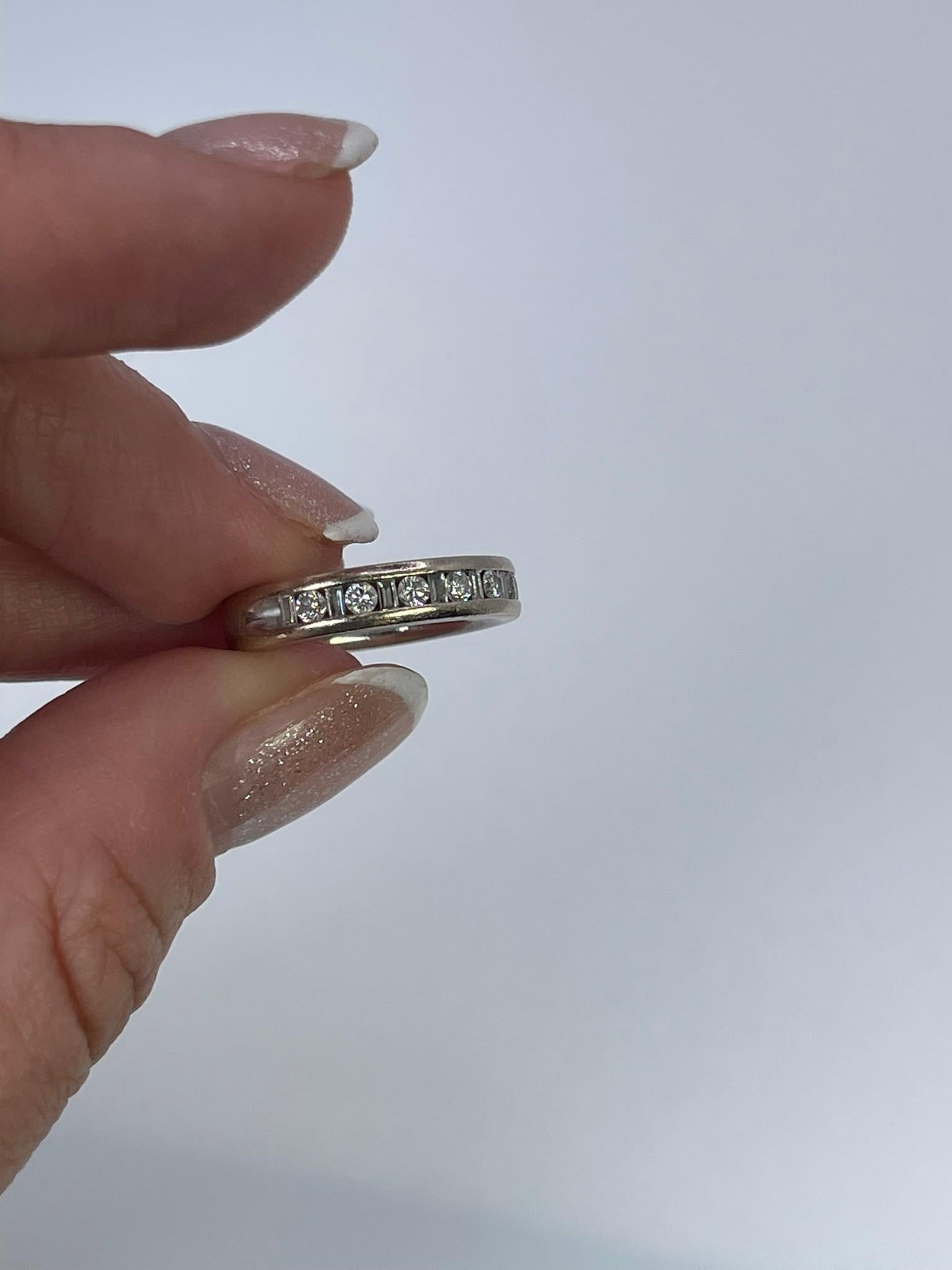 Round Cut Diamond Wedding Band 14KT White Gold 0.46ct Simple Half Way Diamond Ring For Sale