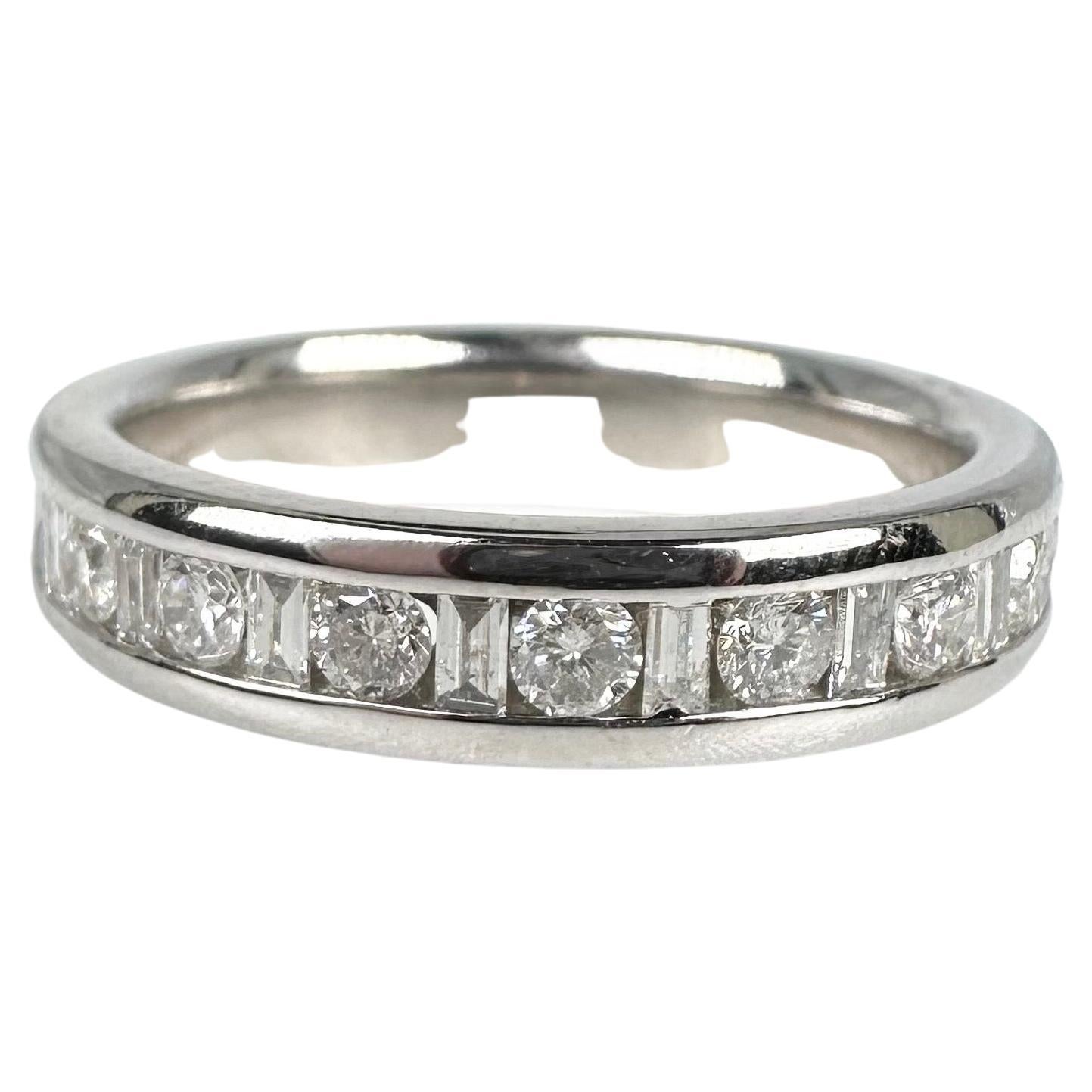 Diamond Wedding Band 14Karat White Gold Baguette Diamond Ring  For Sale