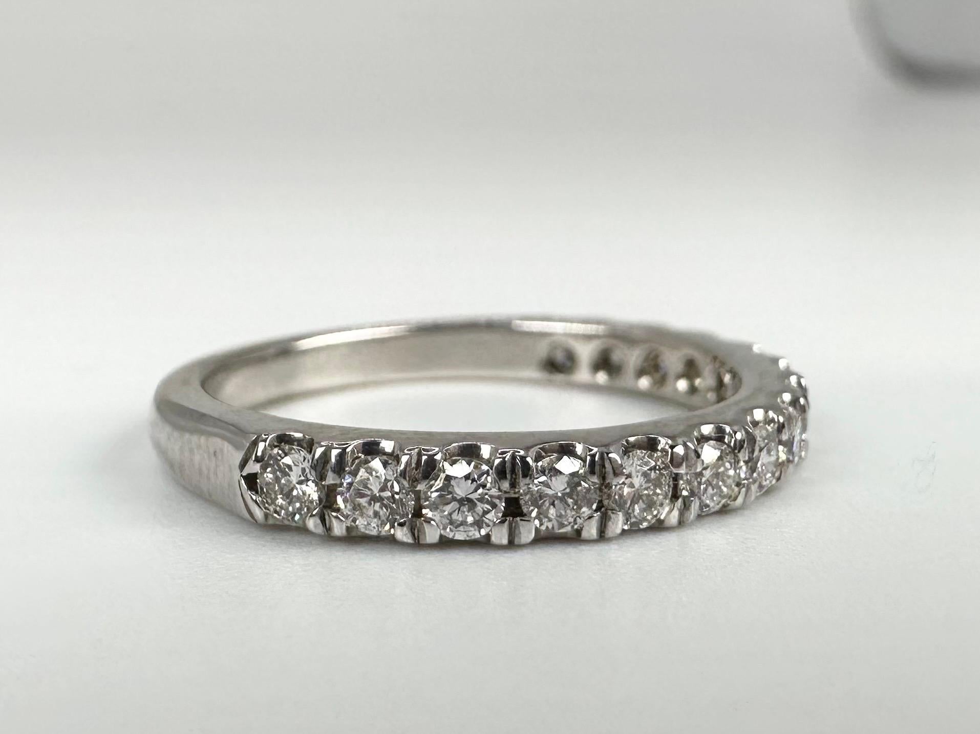 Round Cut Diamond Wedding Band 14 Karat White Gold Half Eternity Diamond Ring For Sale