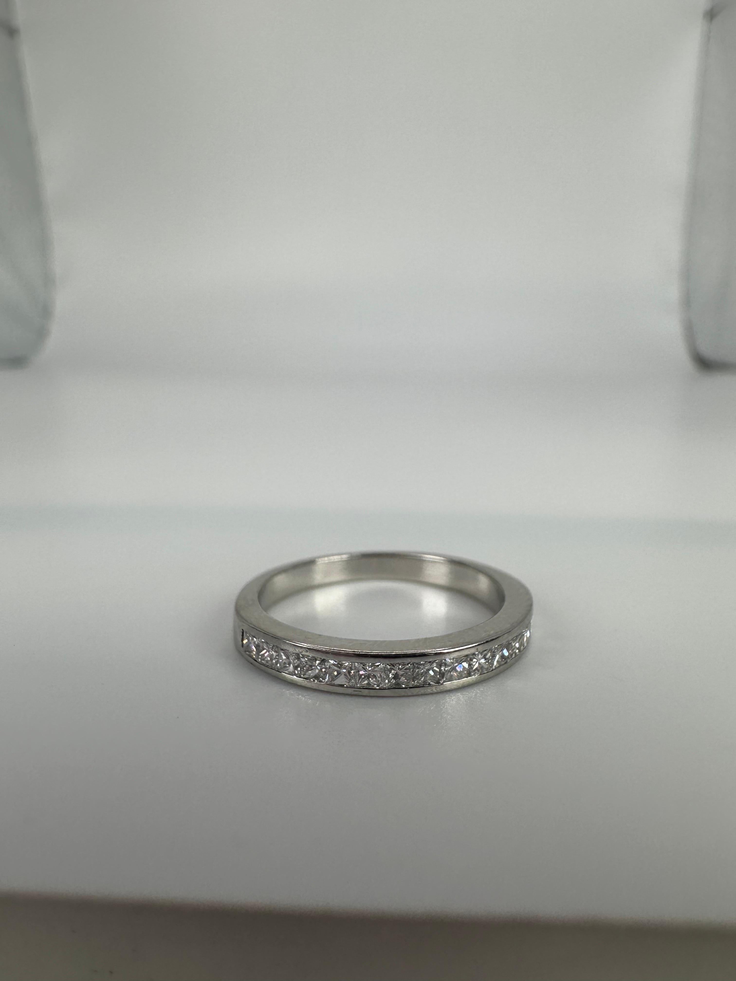 Princess cut diamond wedding band in 14KT white gold, stunning classical beauty!
GOLD: 14KT gold
NATURAL DIAMOND(S)
Clarity/Color: SI/H
Carat:0.41ct
Cut:Round Brilliant
Grams:2
size: 5.5
Item#: 110-00006ett

WHAT YOU GET AT STAMPAR JEWELERS:
Stampar