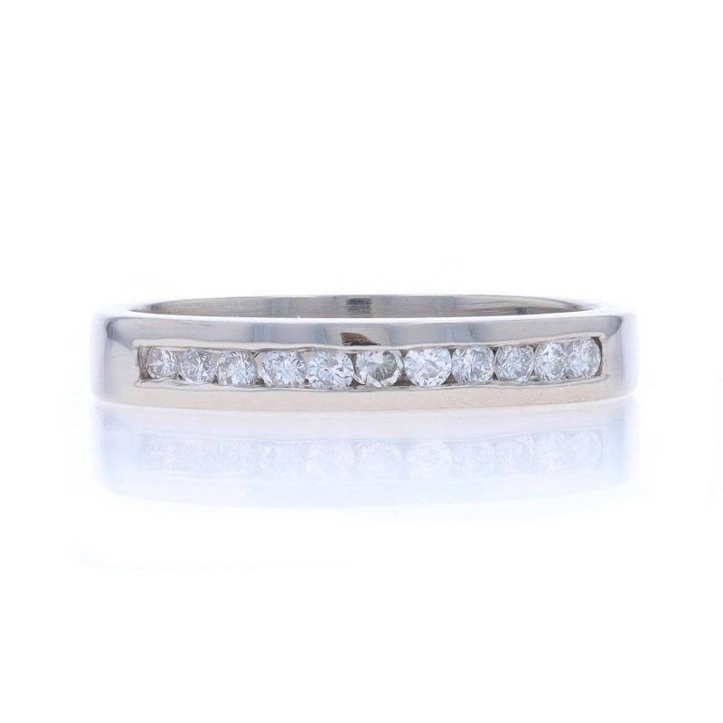 Size: 5 3/4
Sizing Fee: Up 1 size for $60

Metal Content: Platinum 950

Stone Information

Natural Diamonds
Carat(s): .22ctw
Cut: Round Brilliant
Color: G - H
Clarity: SI1 - SI2

Total Carats: .22ctw

Style: Wedding Band with Stones
Features: