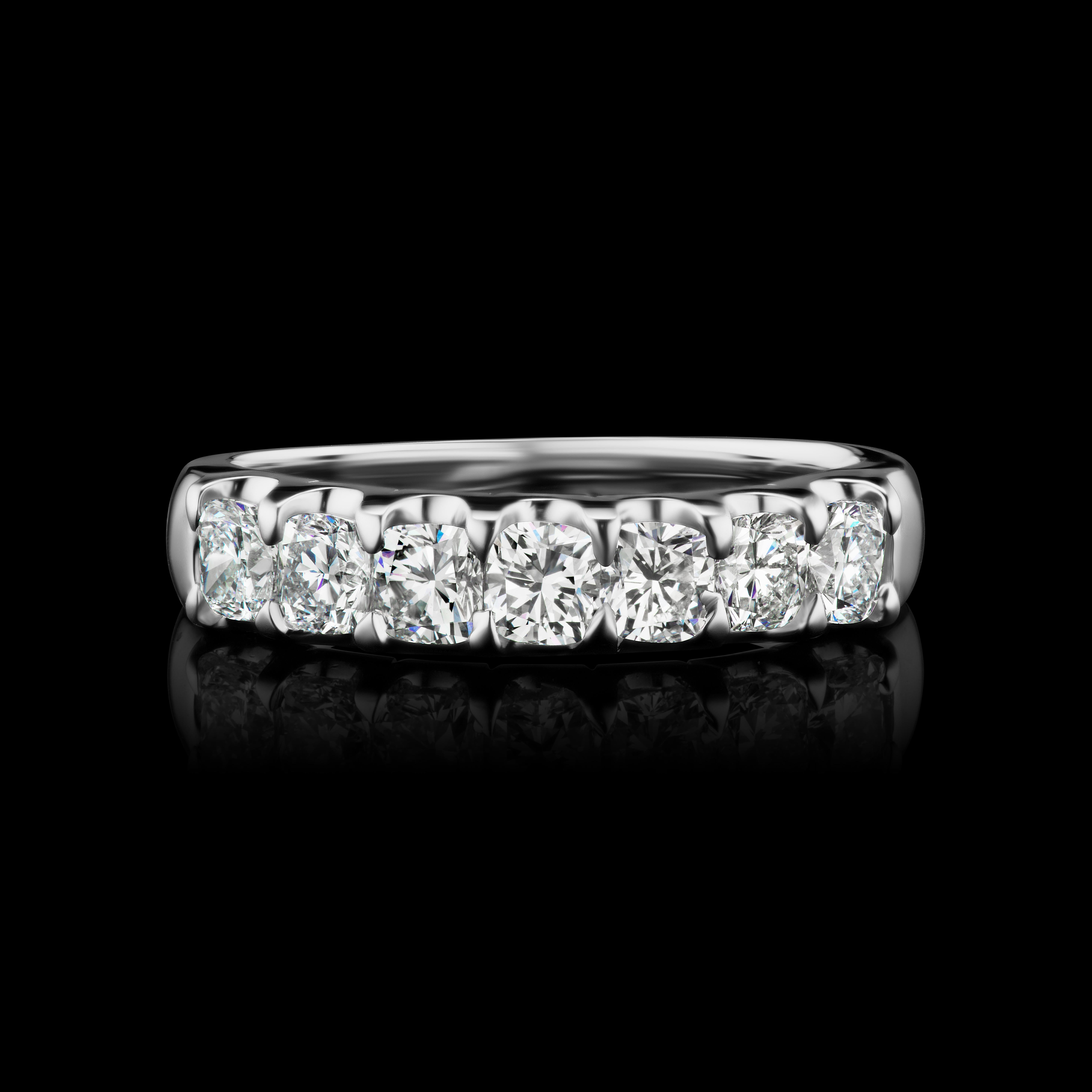 Cushion Diamond Anniversary Ring in 14K White Gold ( 1.40 ct. tw. )

Item Details
• Shine Earth SKU # SCR 694
• Diamond Weight: 1.40 Ct tw.
• Diamond Quality: G Color VS1 Clarity
• Diamond Shape: Cushions
• Diamond Pcs: 7
• Gold Kt: 14K 
• Total