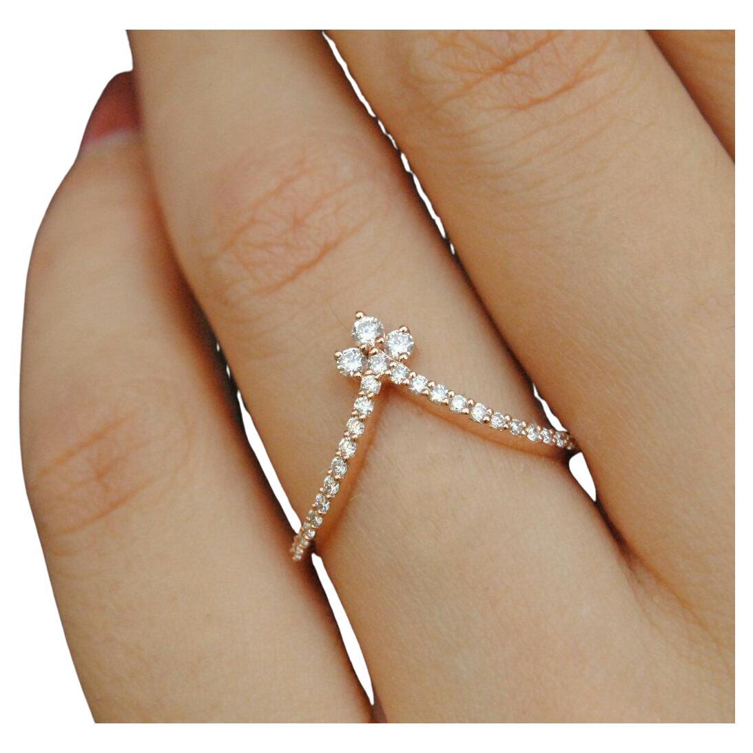 Diamant-Hochzeitsring Deep Chevron V Ring 14k Massivgold Stack Ring Diamantband.