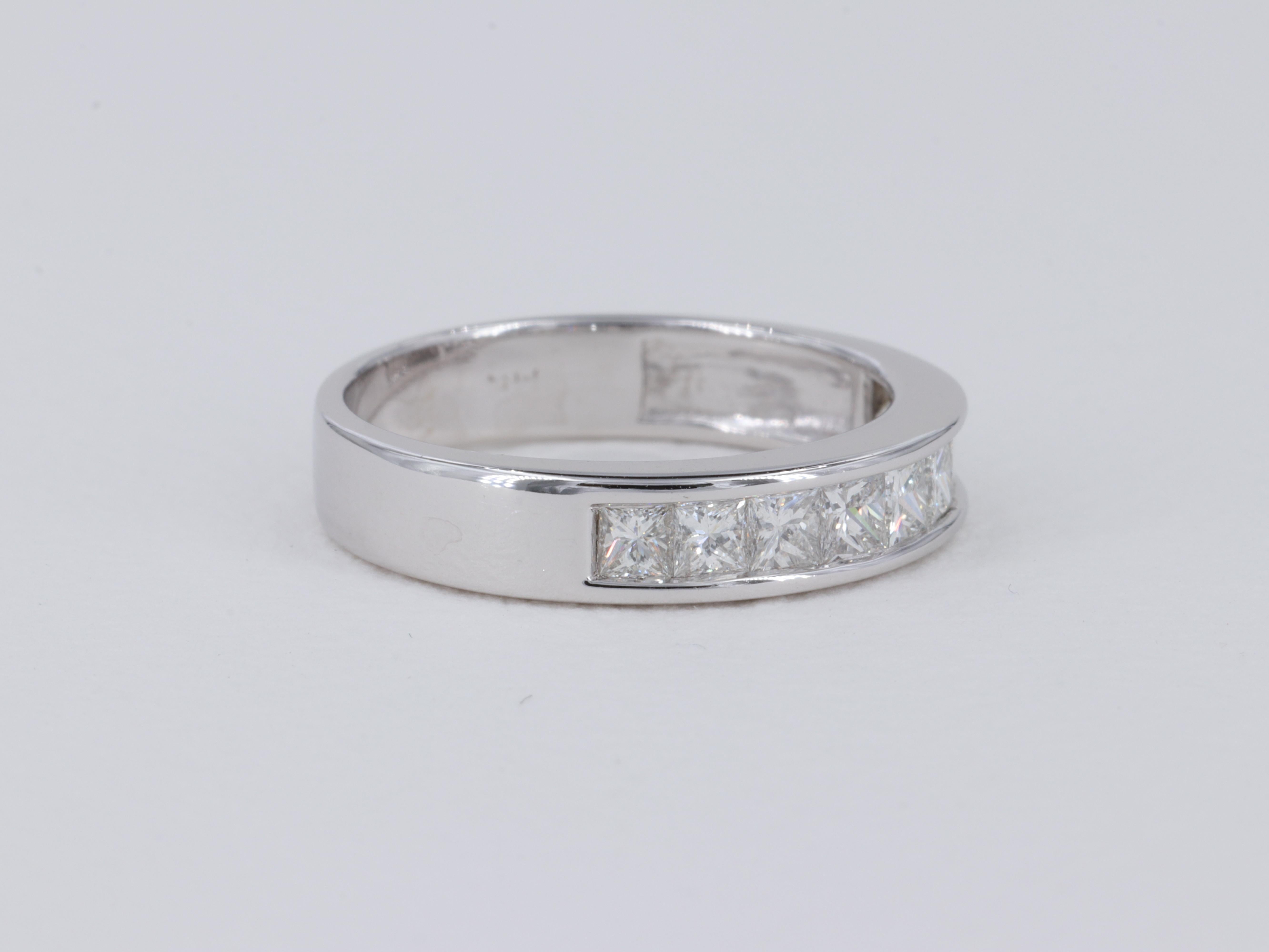 Diamond Wedding Band Princess Cut Channel Set in White Gold In Good Condition For Sale In Tampa, FL