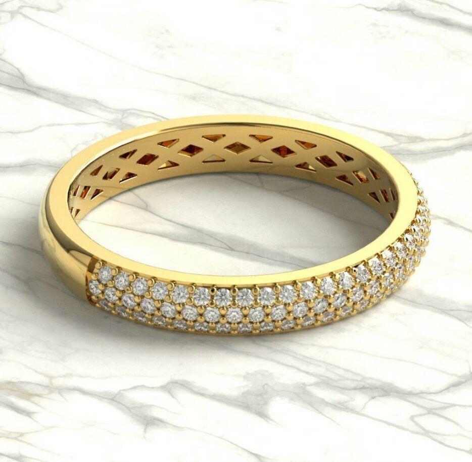 Bague d'alliance en or massif 14 carats et diamants pour cadeau de Valentin en vente 3