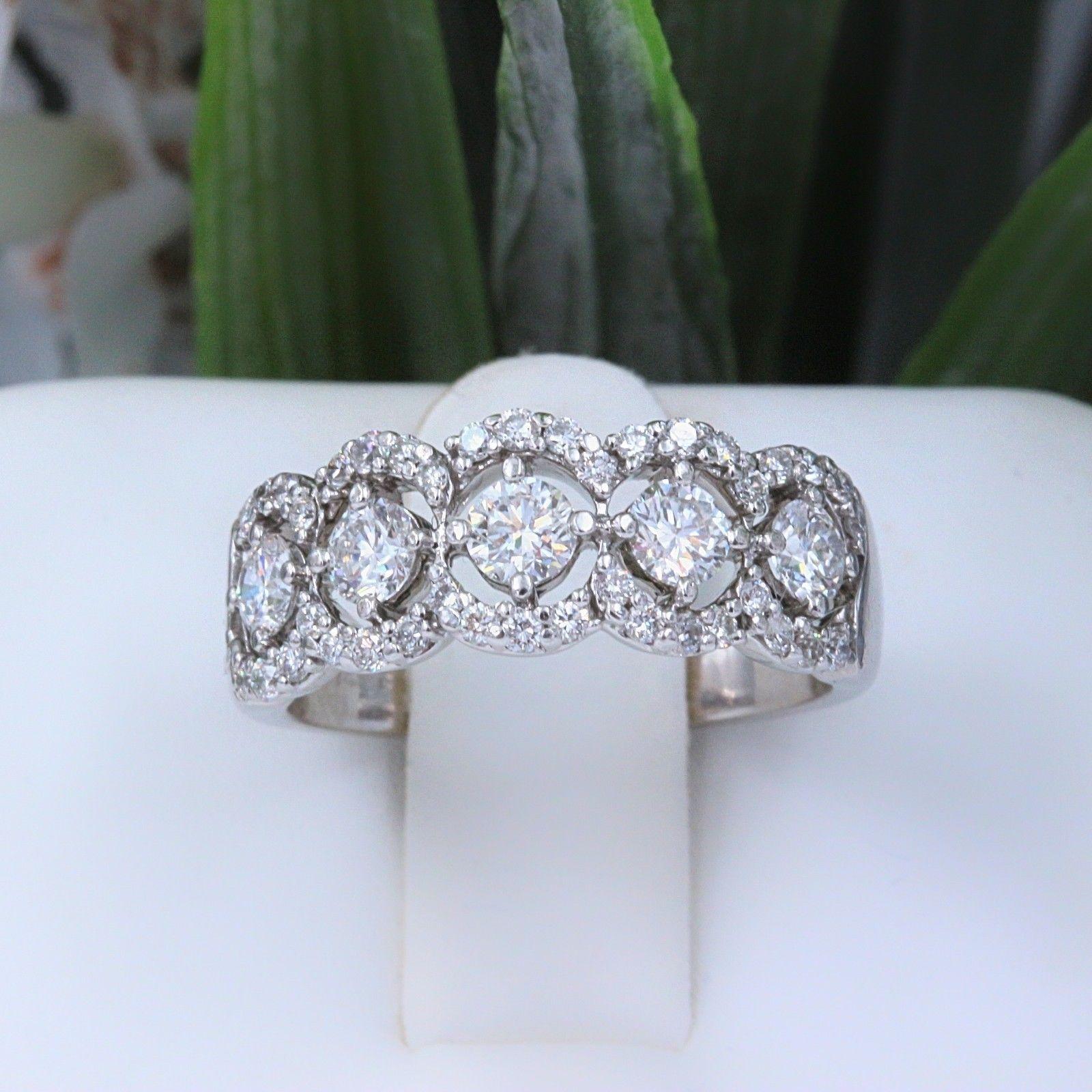 Round Cut Diamond Wedding Band Ring Halo Design 14 Karat White Gold For Sale