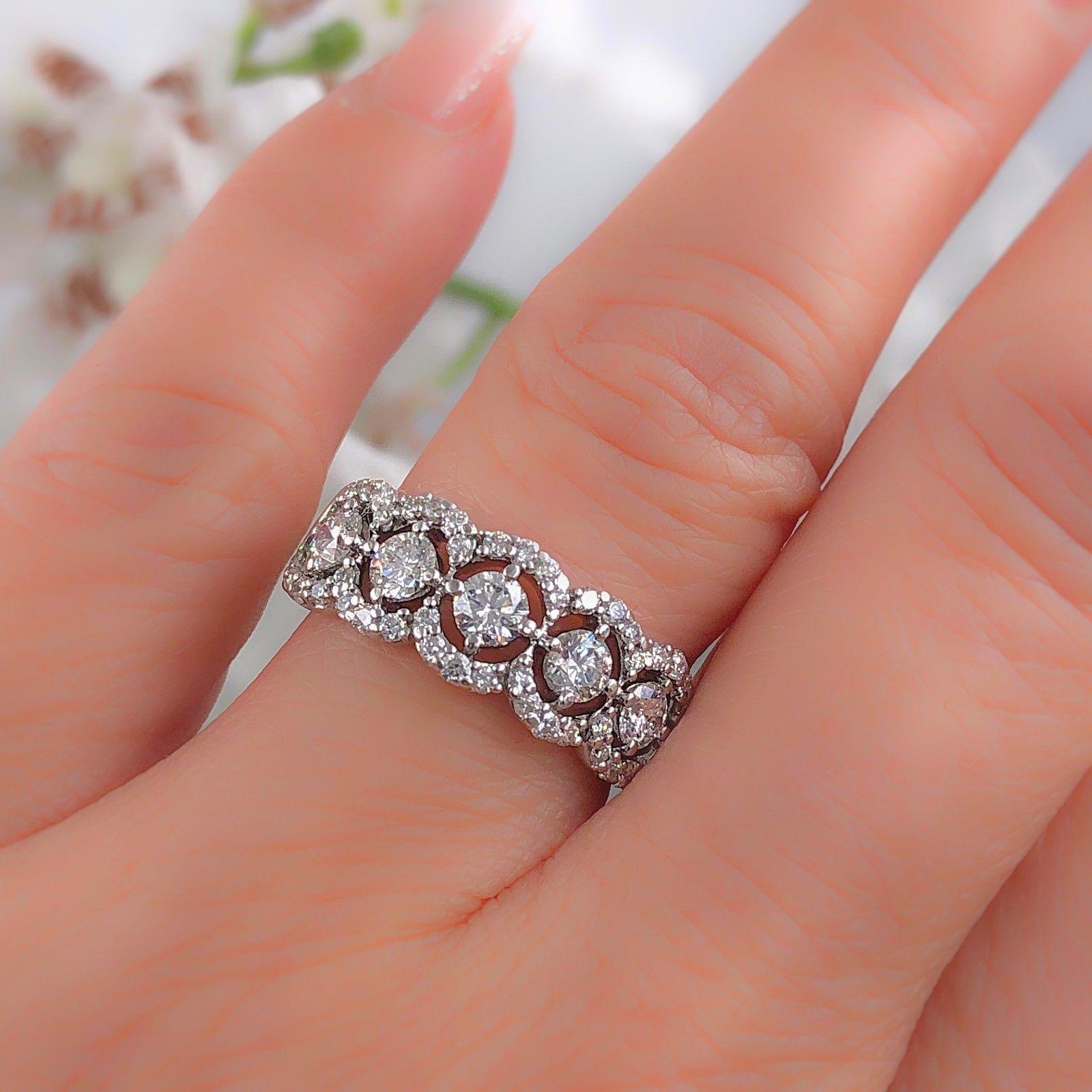 Diamond Wedding Band Ring Halo Design 14 Karat White Gold For Sale 2