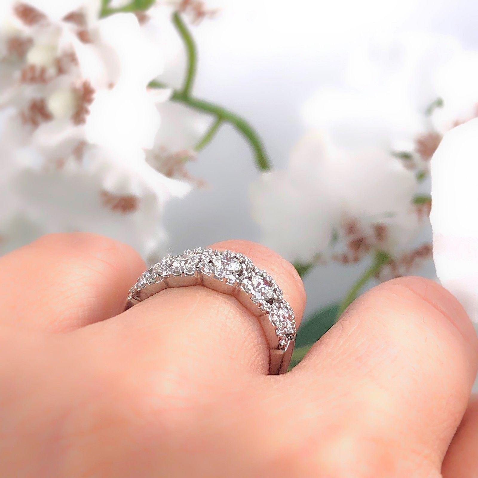 Diamond Wedding Band Ring Halo Design 14 Karat White Gold For Sale 3