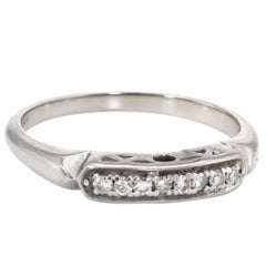Diamond Wedding Band Ring Retro 14 Karat White Gold Estate Fine Jewelry