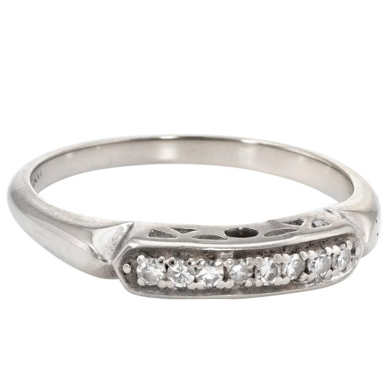 Diamond Wedding Band Ring Vintage 14 Karat White Gold Estate Fine Jewelry  For Sale at 1stDibs