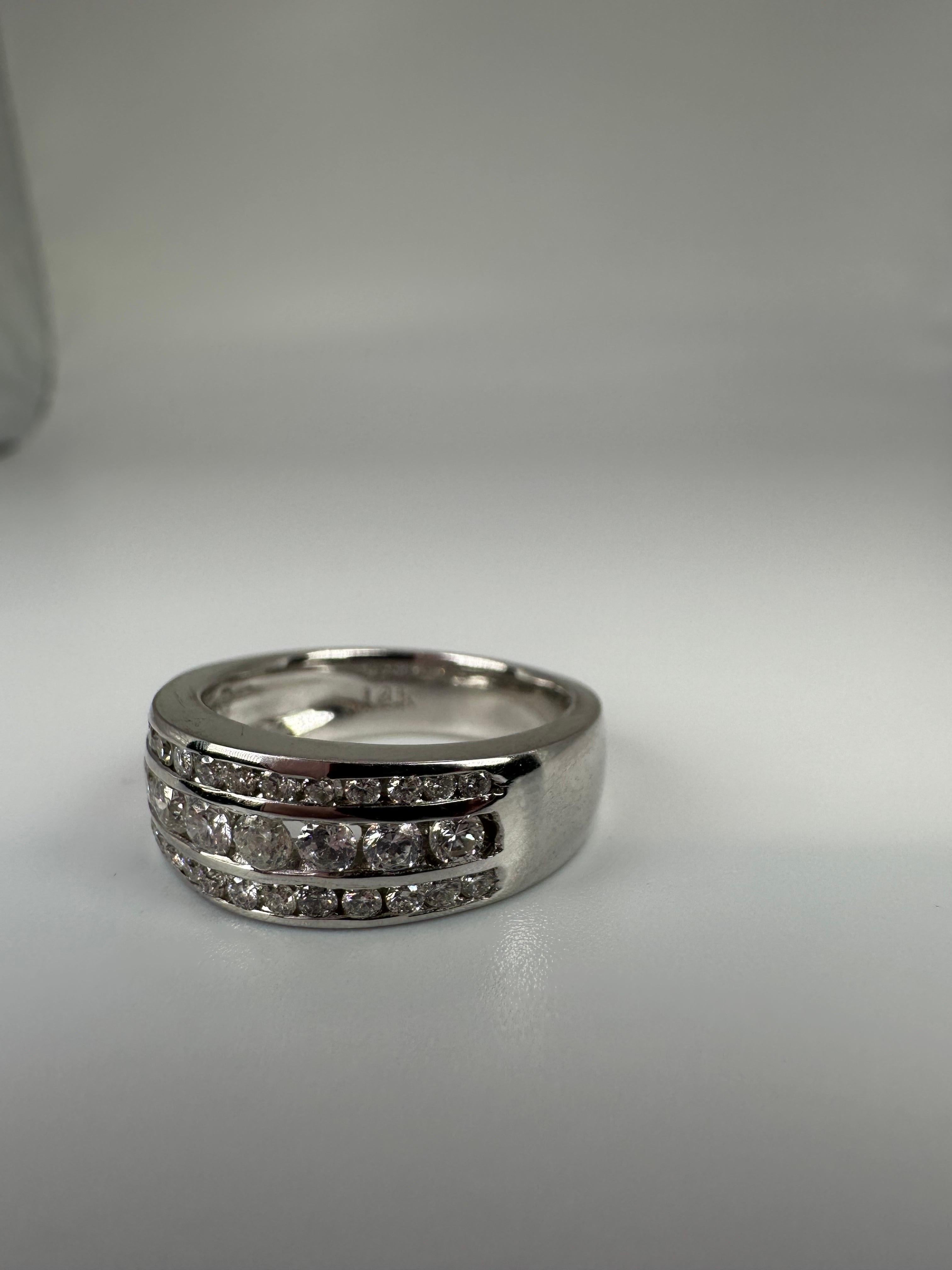 Women's or Men's Diamond Wedding Band Wide Diamond Ring 14 Karat White Gold 0.75 Carat For Sale