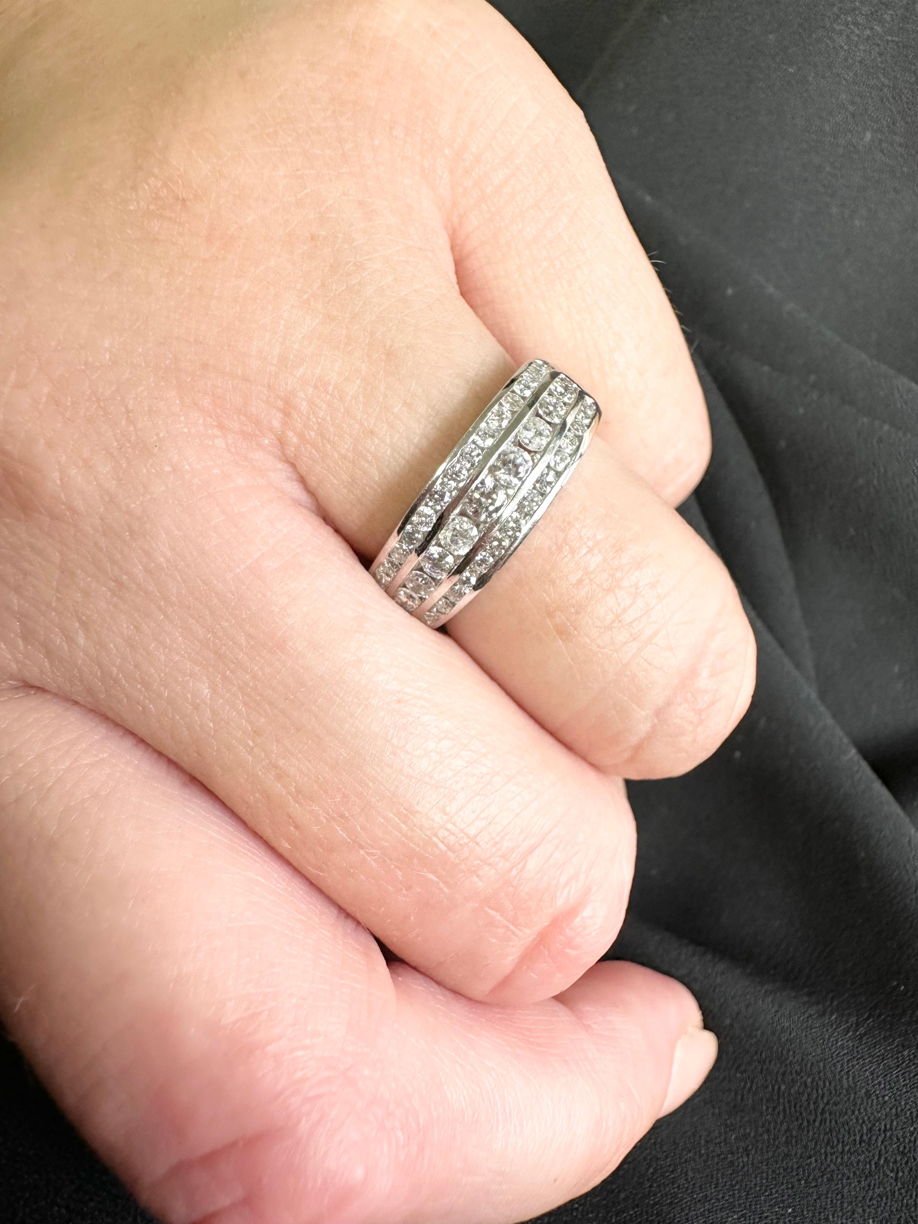 Diamond Wedding Band Wide Diamond Ring 14 Karat White Gold 0.75 Carat For Sale 2