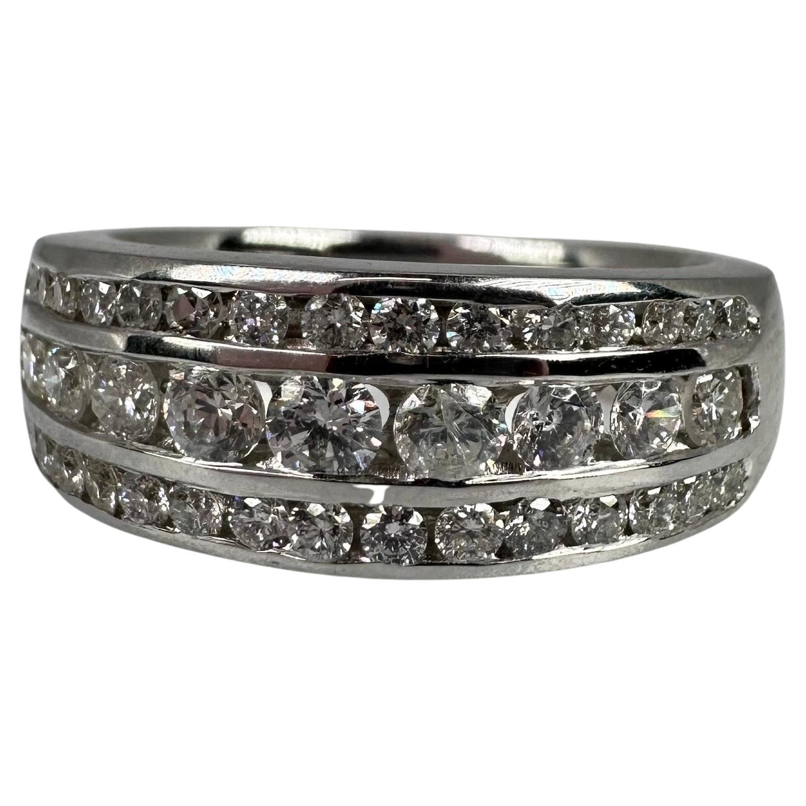 Diamond Wedding Band Wide Diamond Ring 14 Karat White Gold 0.75 Carat For Sale
