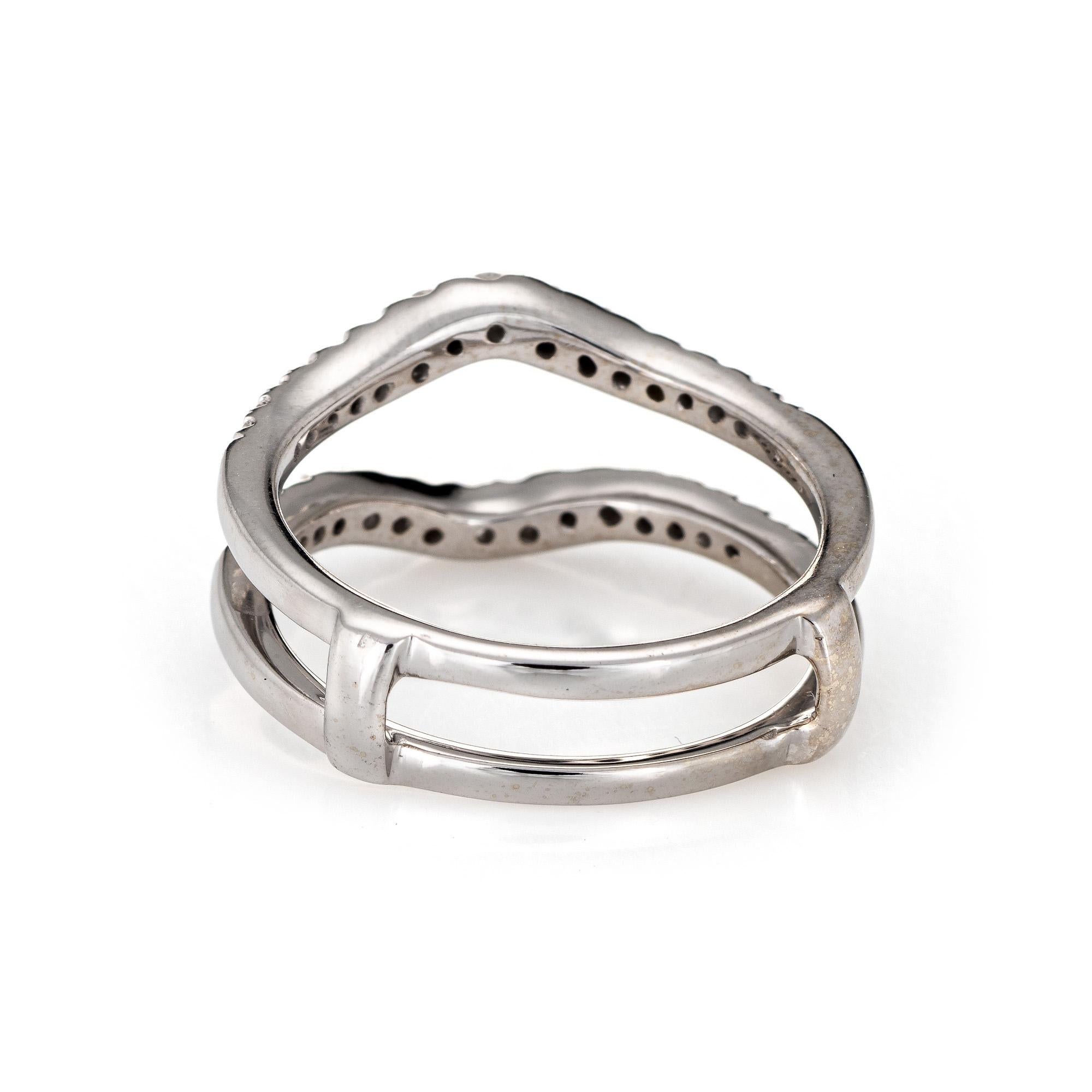 Round Cut Diamond Wedding Ring Guard Wrap Estate 14 Karat White Gold Fine Bridal Jewelry