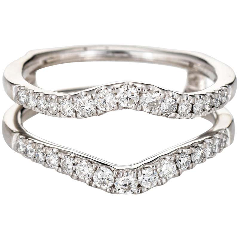 Diamond Wedding Ring Guard Wrap Estate 14 Karat White Gold Fine Bridal ...