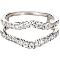 Vintage Diamond Wedding Ring Guard Wrap Estate 14 Karat White Gold Fine Bridal Jewelry