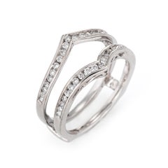 Diamond Wedding Ring Guard Wrap Estate 14 Karat White Gold Fine Bridal Jewelry