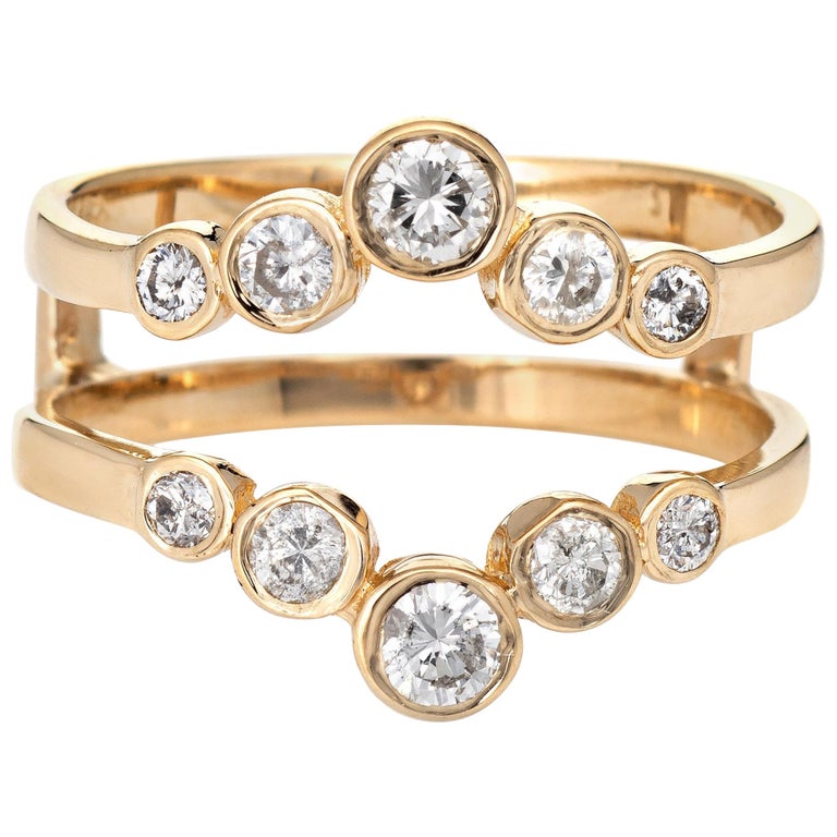 Diamond Wedding Ring Guard Wrap Vintage 14 Karat Gold Estate Bridal ...