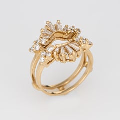 Diamond Wedding Ring Guard Wrap Vintage 14k Yellow Gold Estate Jewelry