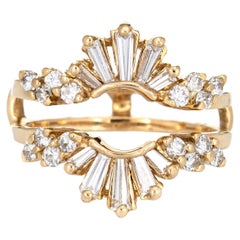 Diamond Wedding Ring Guard Wrap Retro 14k Yellow Gold Estate Jewelry