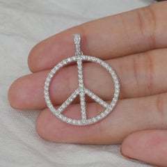 Diamond White 14kt Gold Peace Sign Charm Art Deco Pendant Jewelry
