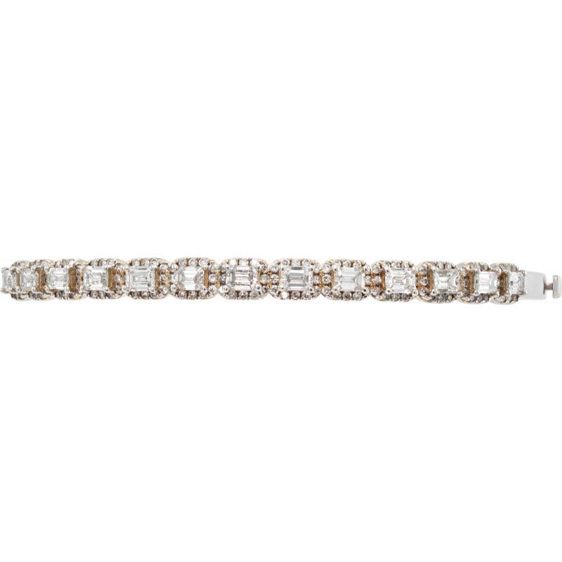 Bracelet en diamant en or blanc et jaune 14k avec 2,50 carats de diamants ronds et de taille émeraude. I couleur VS clarté.