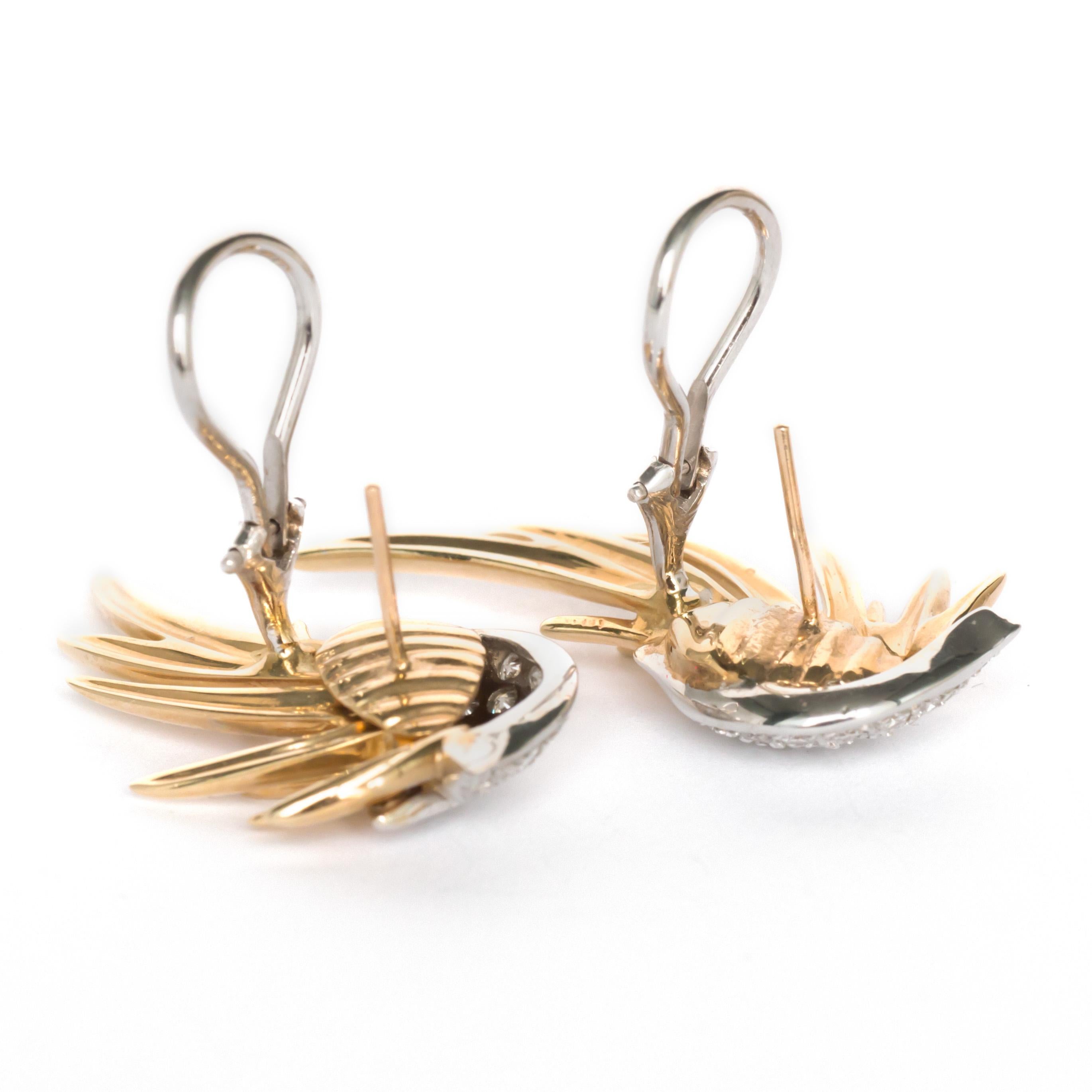 Contemporary Diamond White and Yellow Gold Earrings