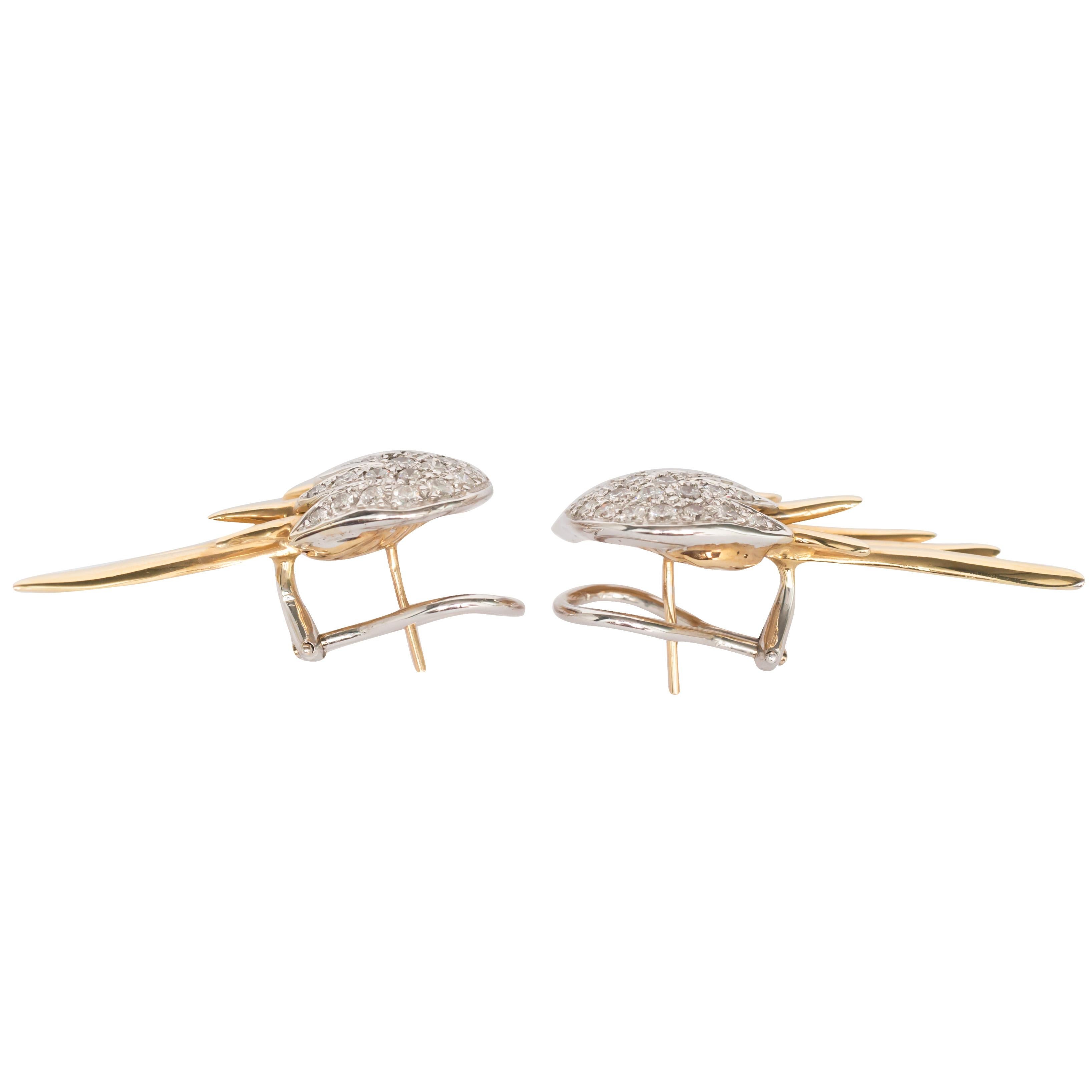 Diamond White and Yellow Gold Earrings In Good Condition In Hicksville, NY