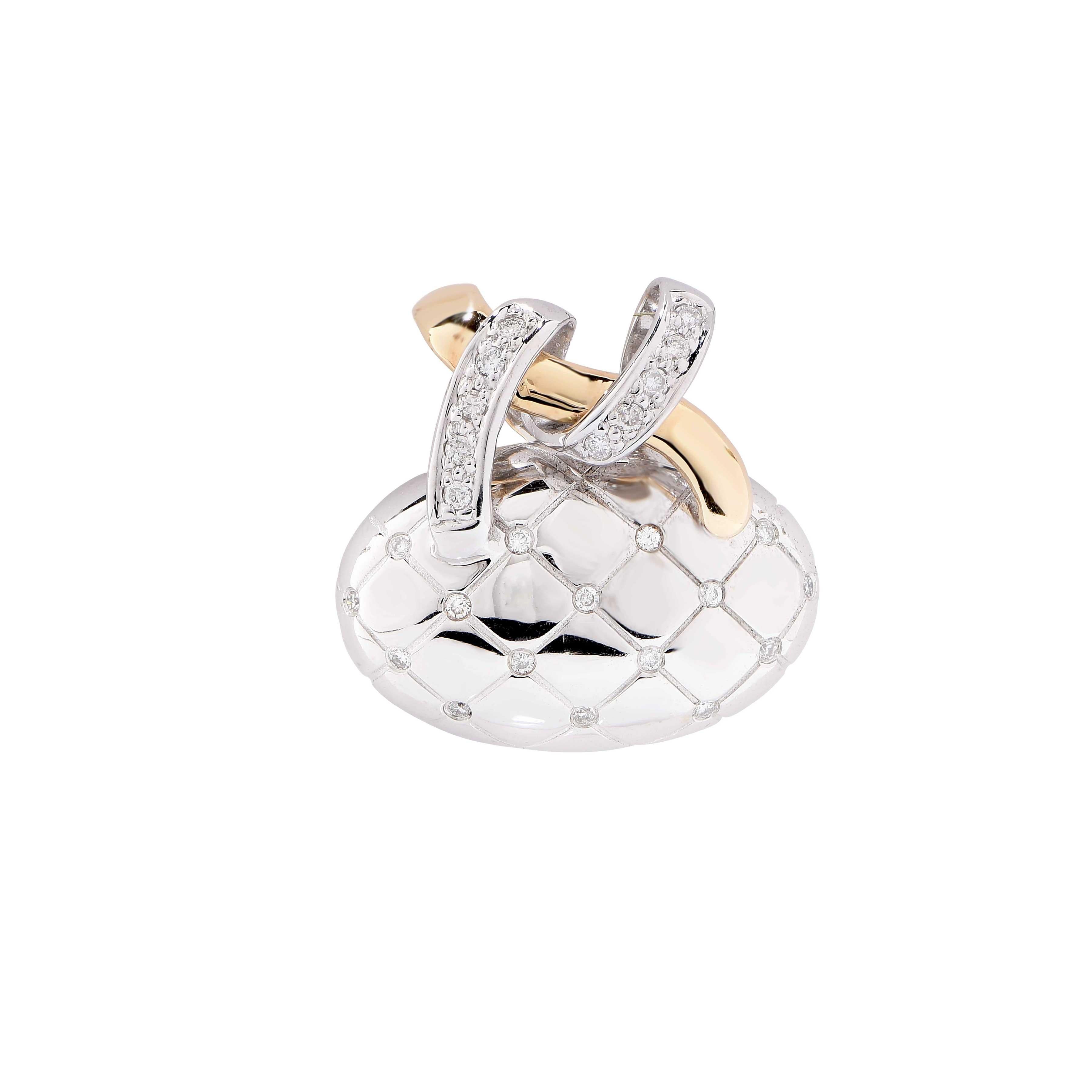 Women's or Men's Diamond White and Yellow Gold Purse Pendant For Sale