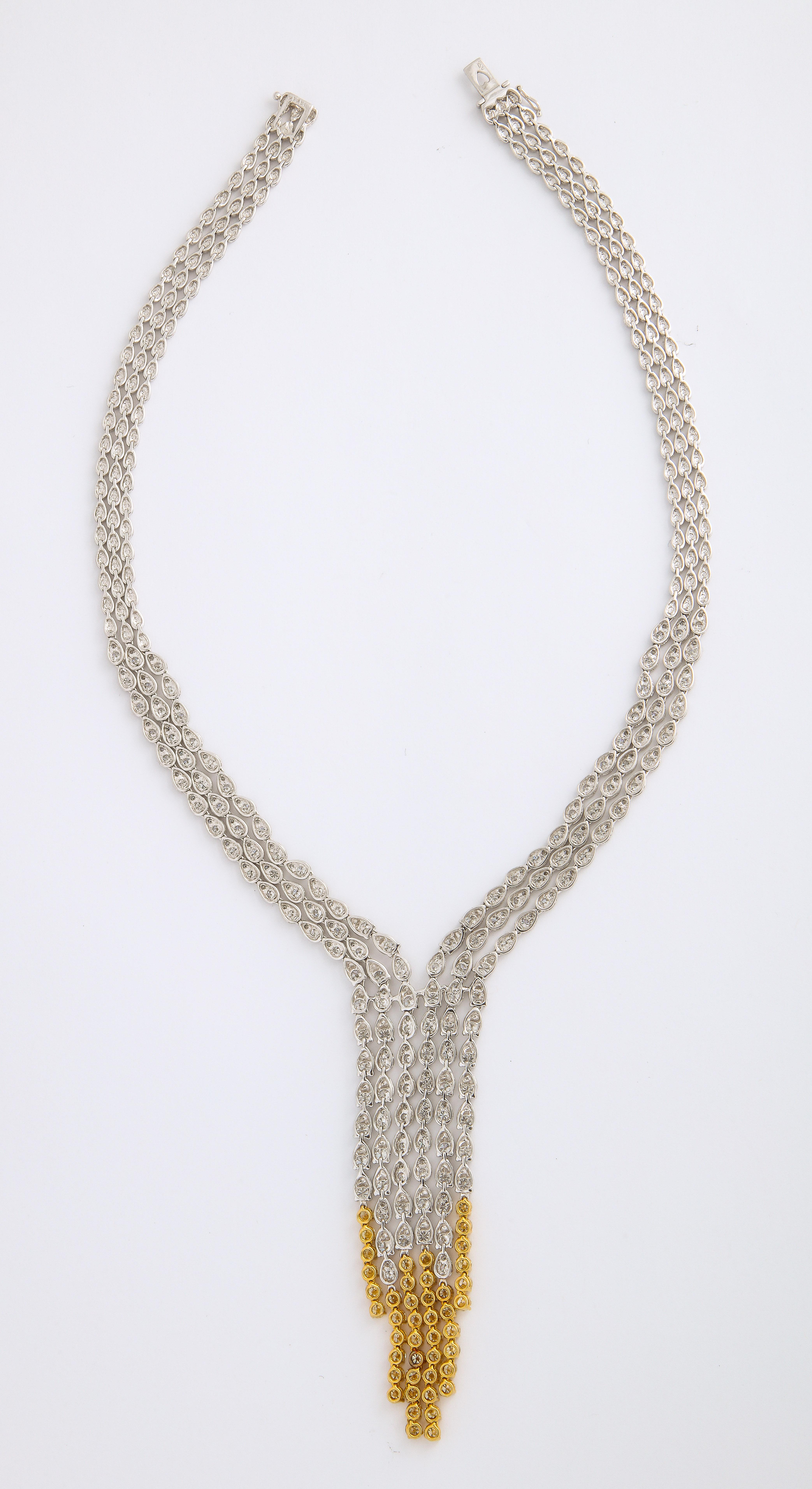 Diamond White and Yellow Gold Waterfall Necklace 3